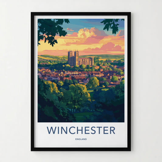 Winchester Poster - England Travel Art - Cathedral Sunset View Home Decor