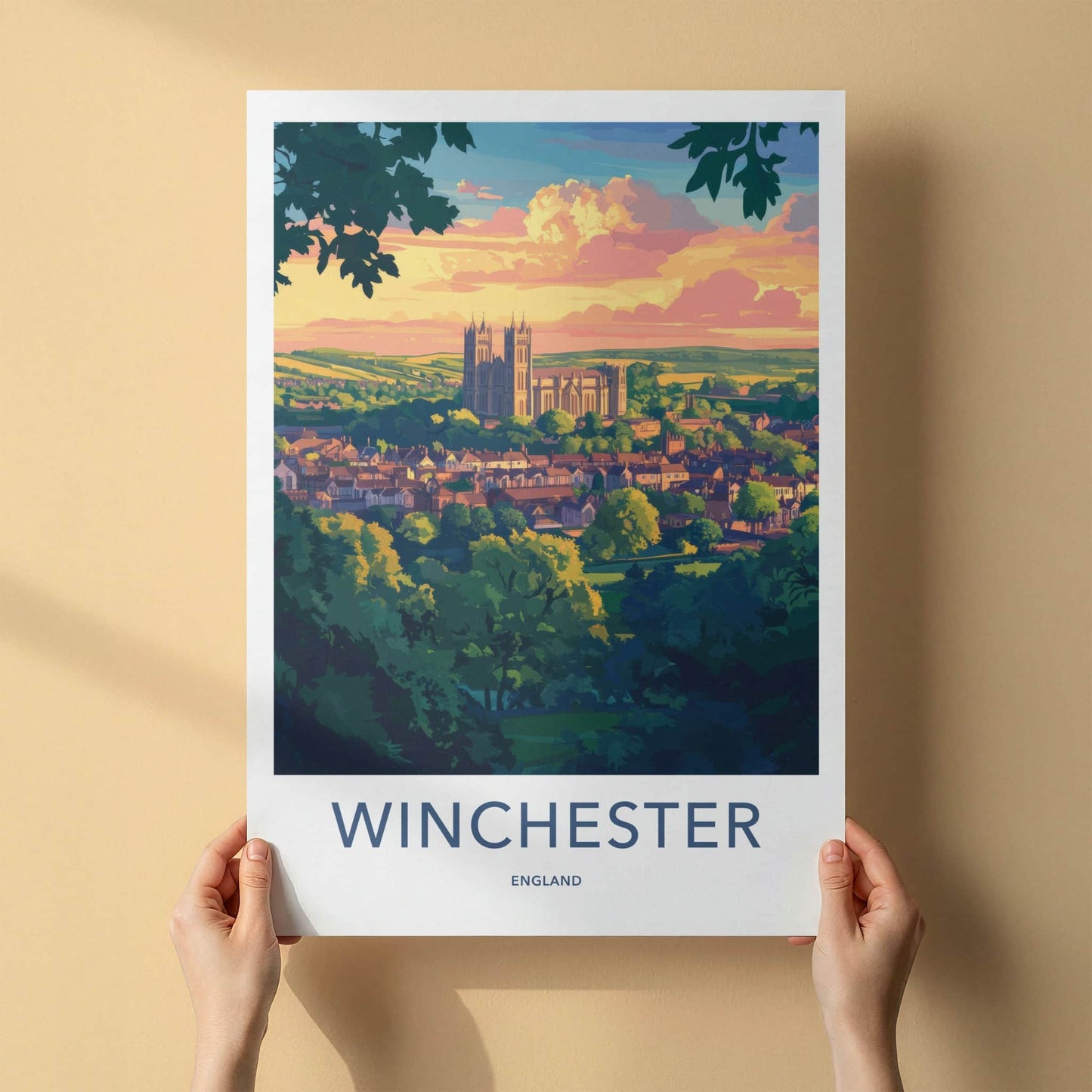 Winchester Poster - England Travel Art - Cathedral Sunset View Home Decor