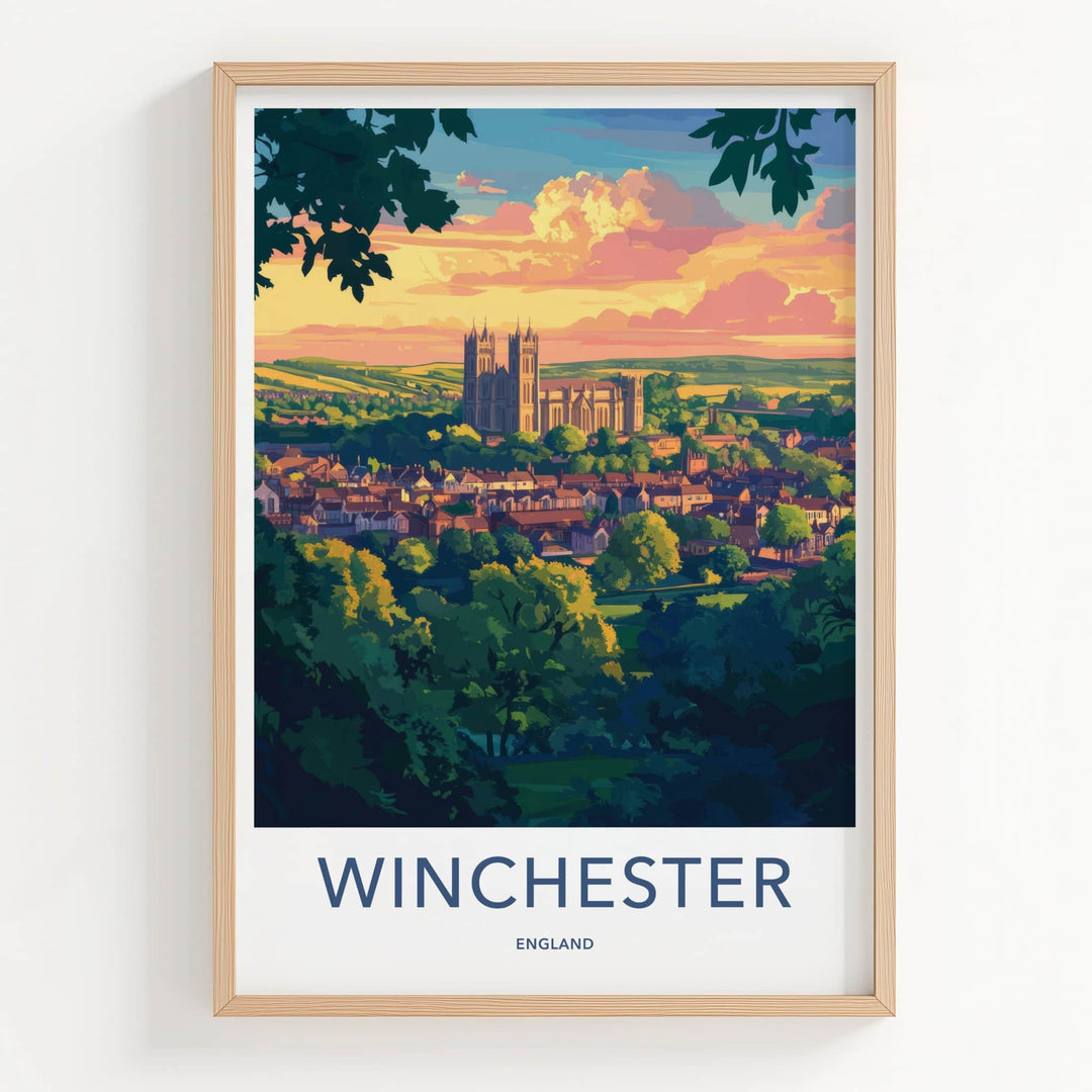 Winchester Poster - England Travel Art - Cathedral Sunset View Home Decor