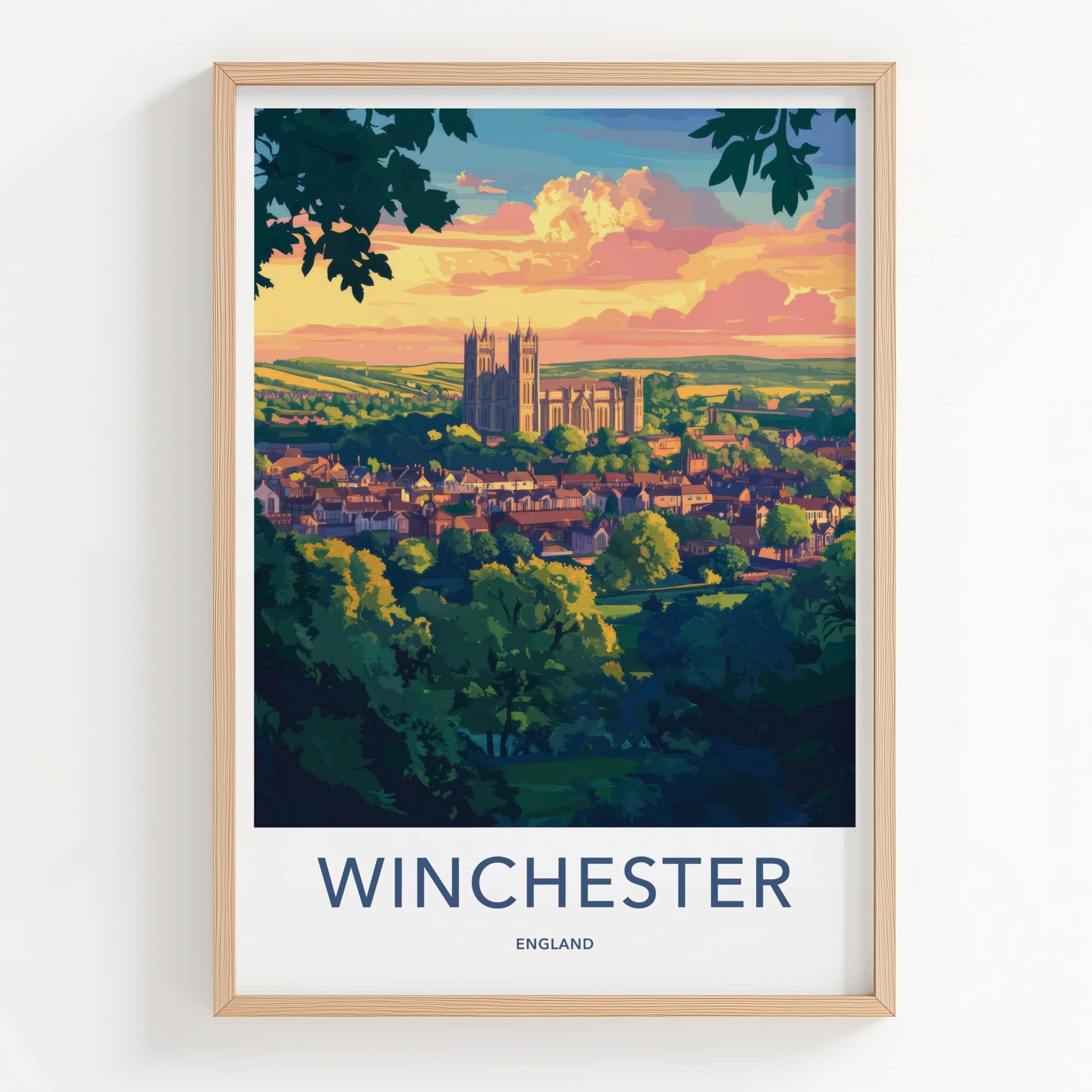 Winchester Poster - England Travel Art - Cathedral Sunset View Home Decor