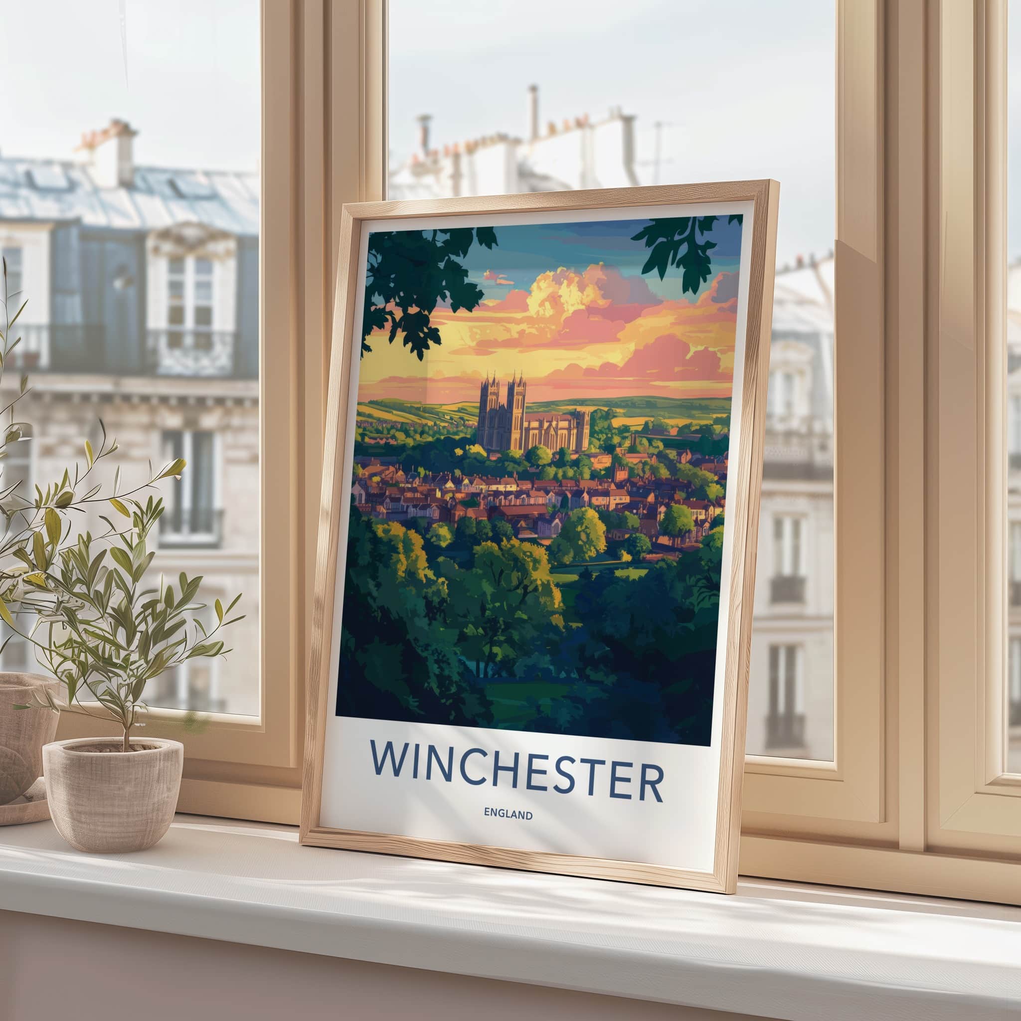 Winchester Poster - England Travel Art - Cathedral Sunset View Home Decor