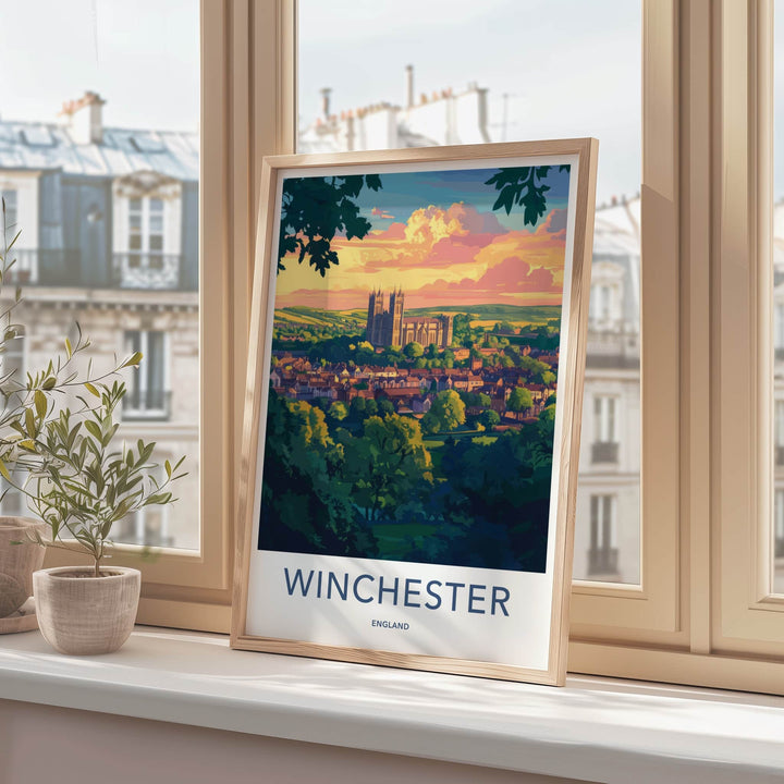Winchester Poster - England Travel Art - Cathedral Sunset View Home Decor