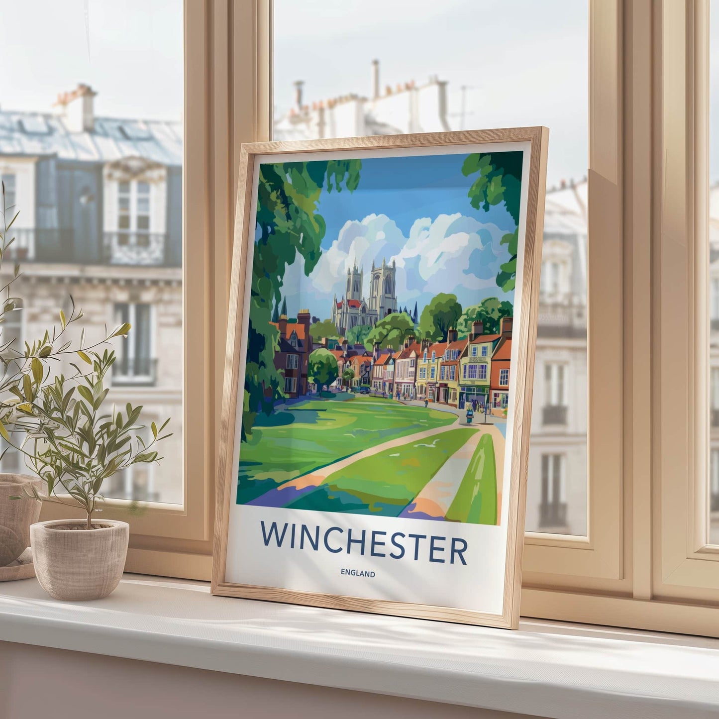 Winchester Poster - England Travel Art - Green Park Cathedral Home Decor