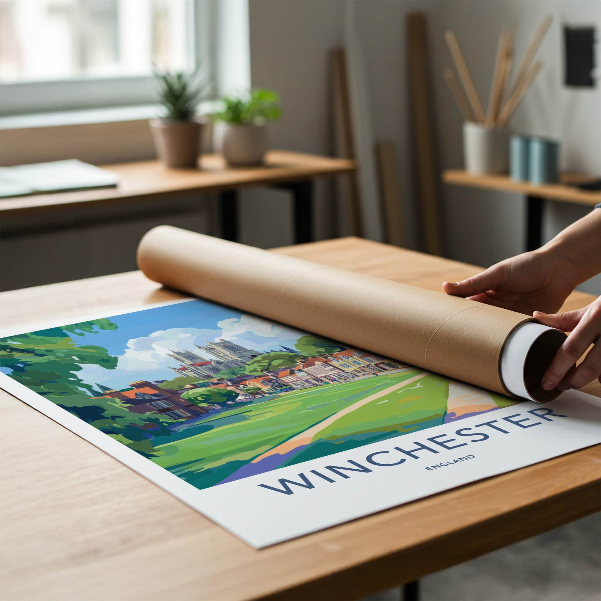 Winchester Poster - England Travel Art - Green Park Cathedral Home Decor