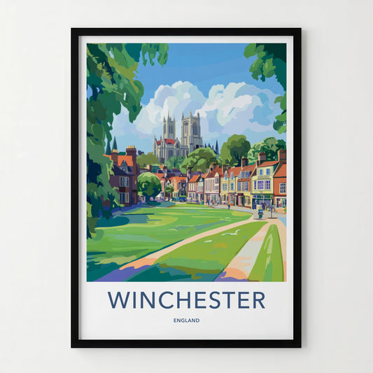 Winchester Poster - England Travel Art - Green Park Cathedral Home Decor