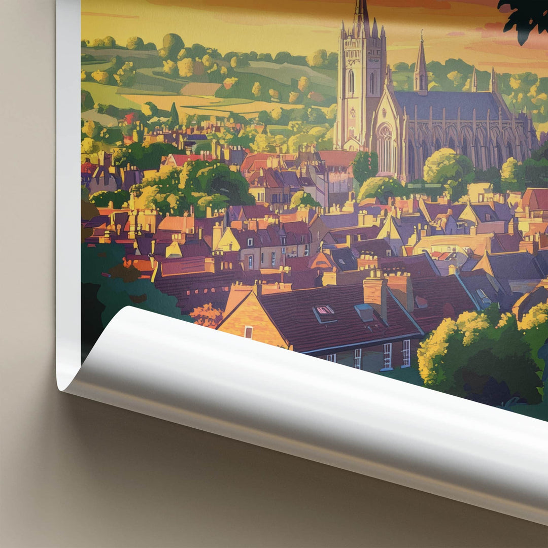 Winchester Poster - England Travel Art - Sunset City Cathedral Home Decor