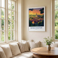 Winchester Poster - England Travel Art - Sunset City Cathedral Home Decor