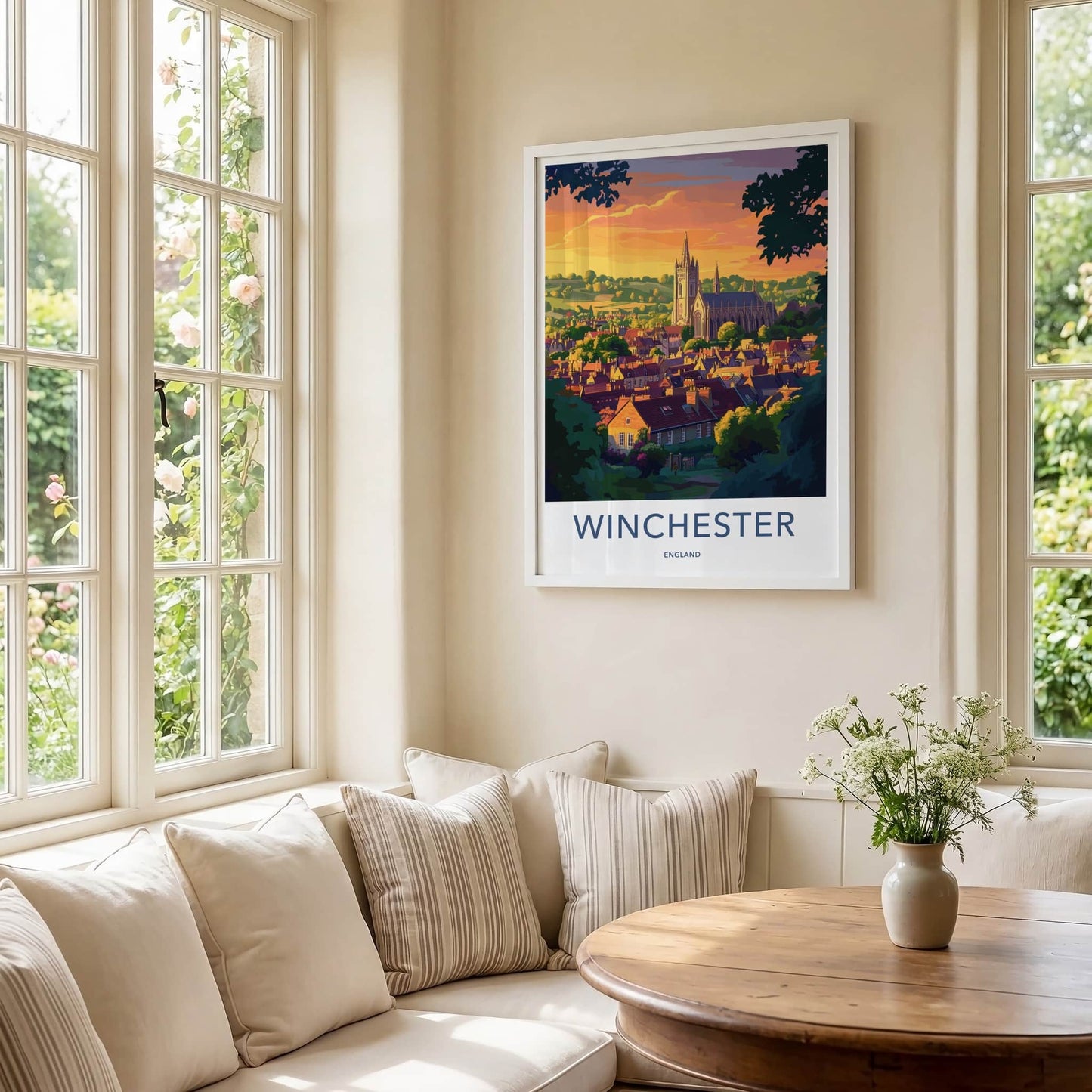 Winchester Poster - England Travel Art - Sunset City Cathedral Home Decor