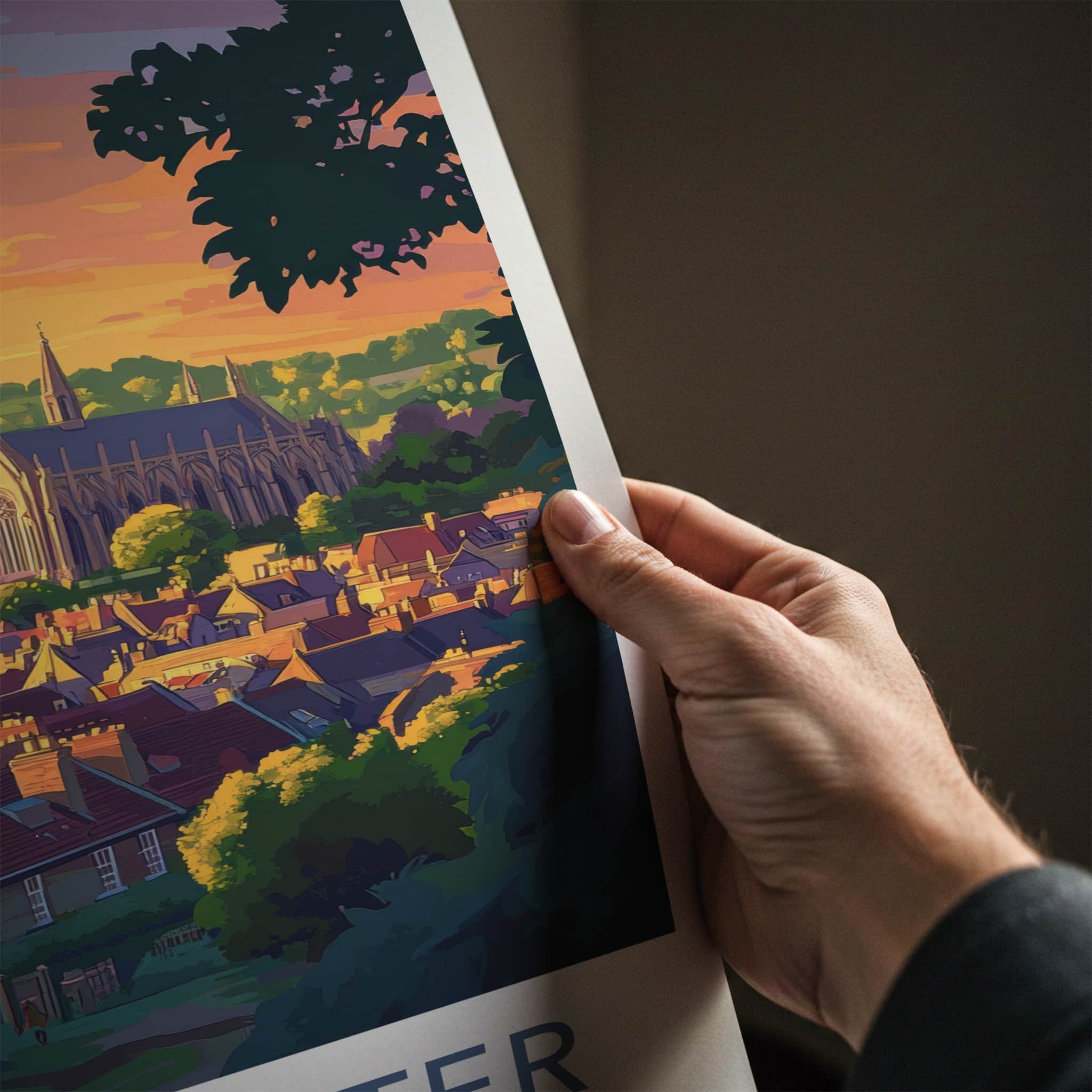 Winchester Poster - England Travel Art - Sunset City Cathedral Home Decor