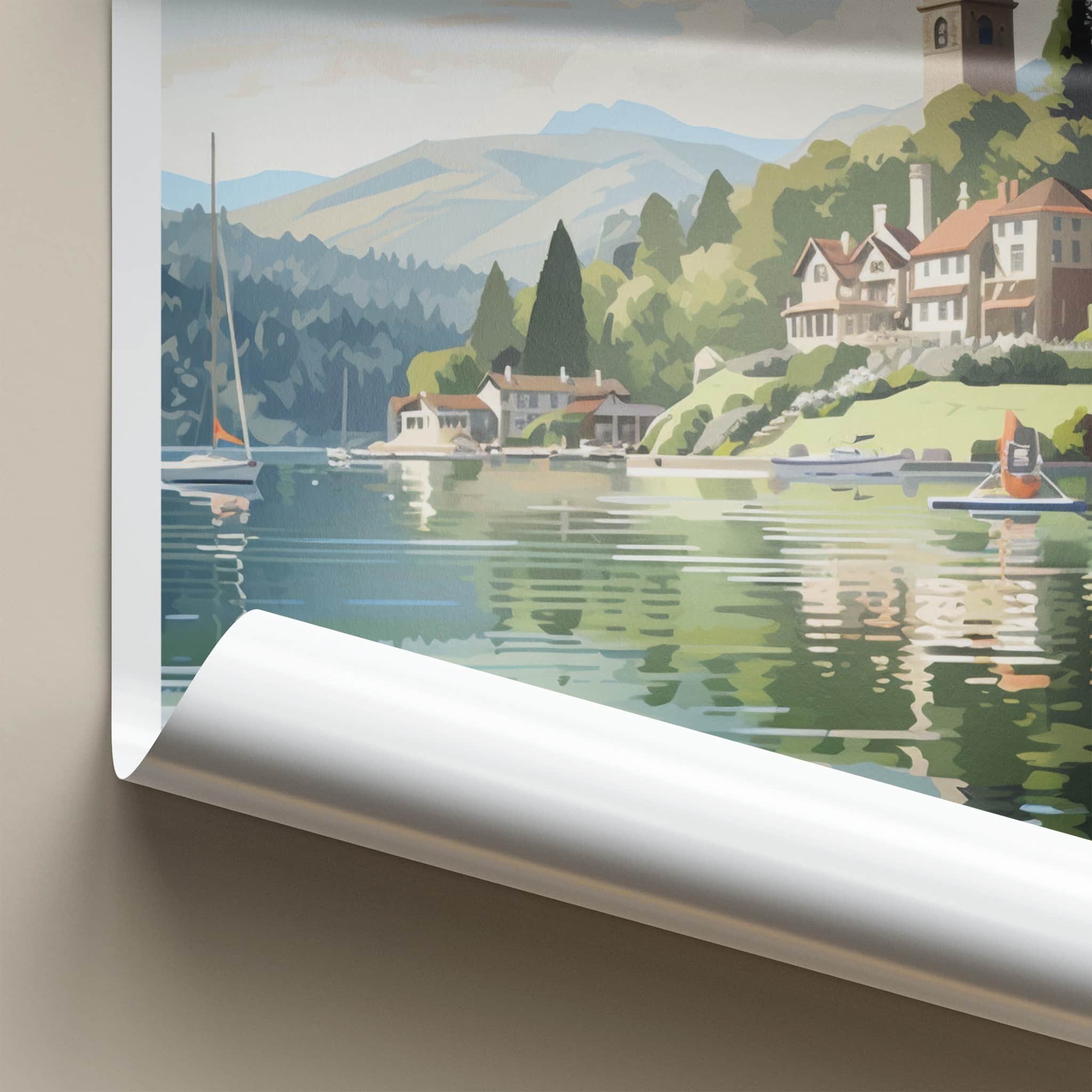 Windermere Poster - England Travel Art - Lakeside Village Church Home Decor