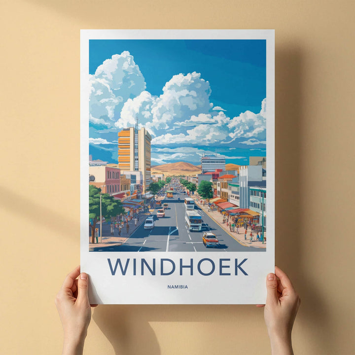 Windhoek Poster - Namibia Art Print - Busy Street Mountain Wall Decor