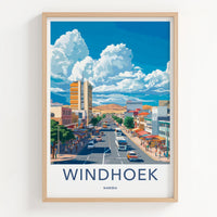Windhoek Poster - Namibia Art Print - Busy Street Mountain Wall Decor