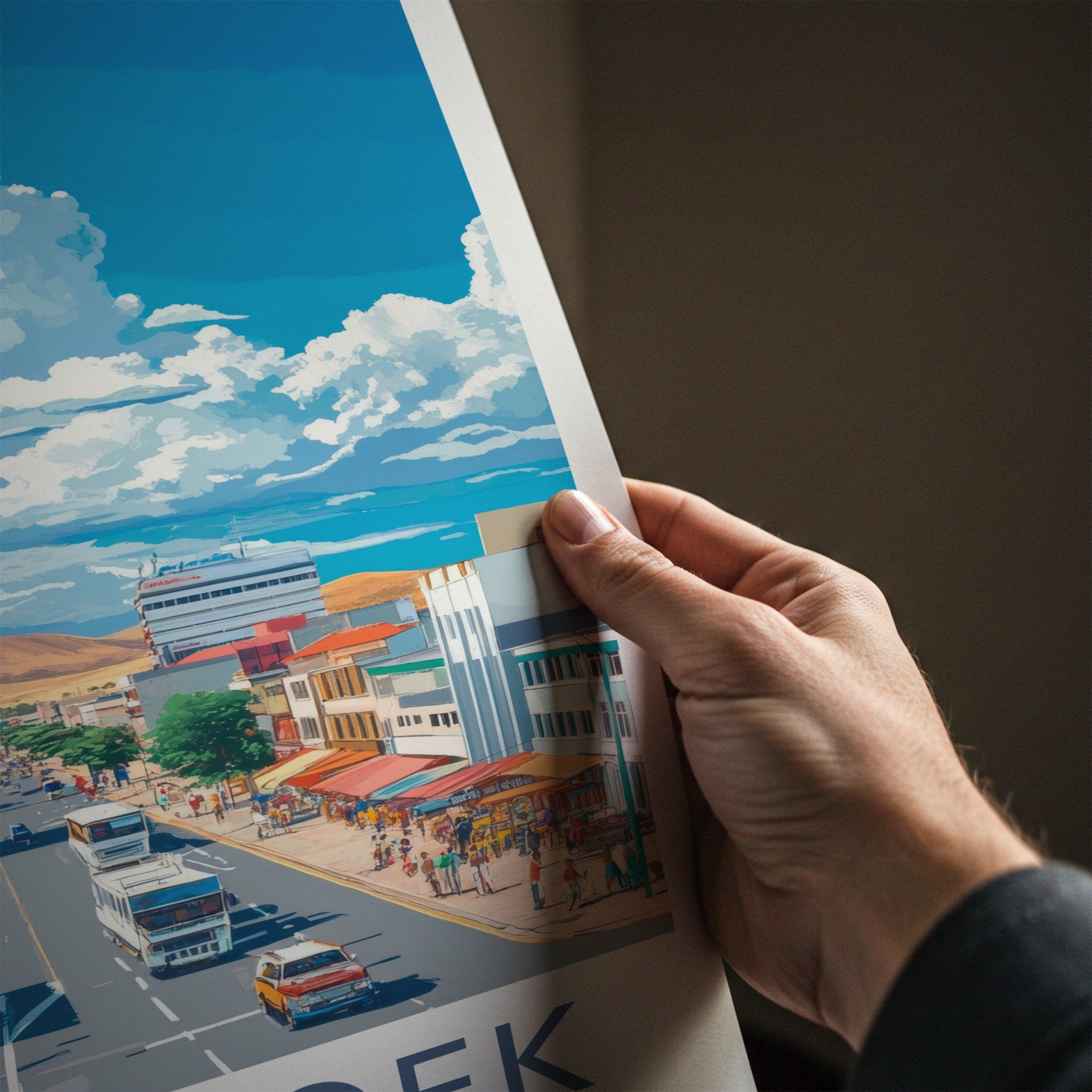 Windhoek Poster - Namibia Art Print - Busy Street Mountain Wall Decor