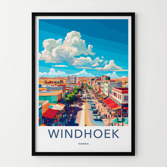 Windhoek Poster - Namibia Travel Art - Busy Downtown Street Wall Decor