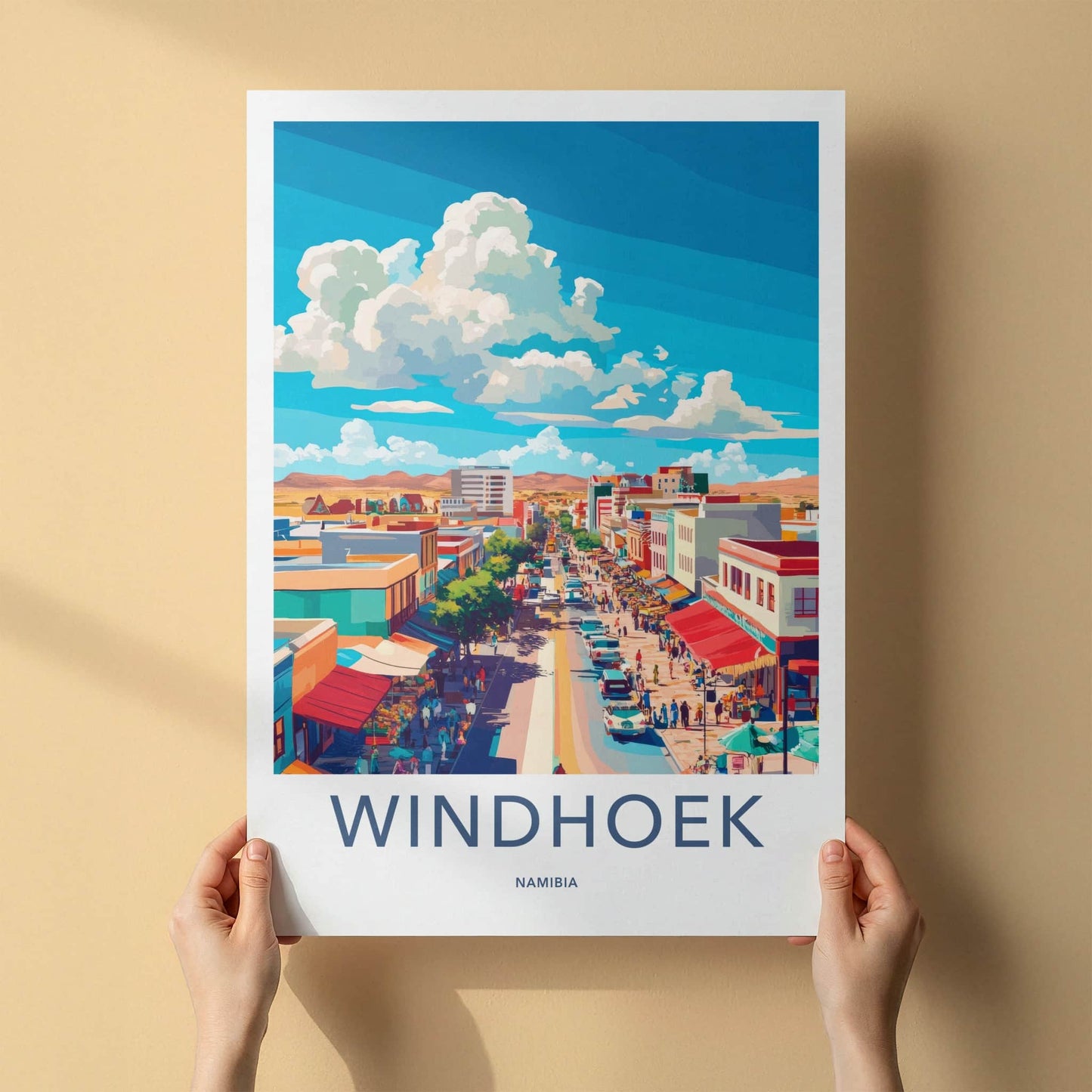 Windhoek Poster - Namibia Travel Art - Busy Downtown Street Wall Decor