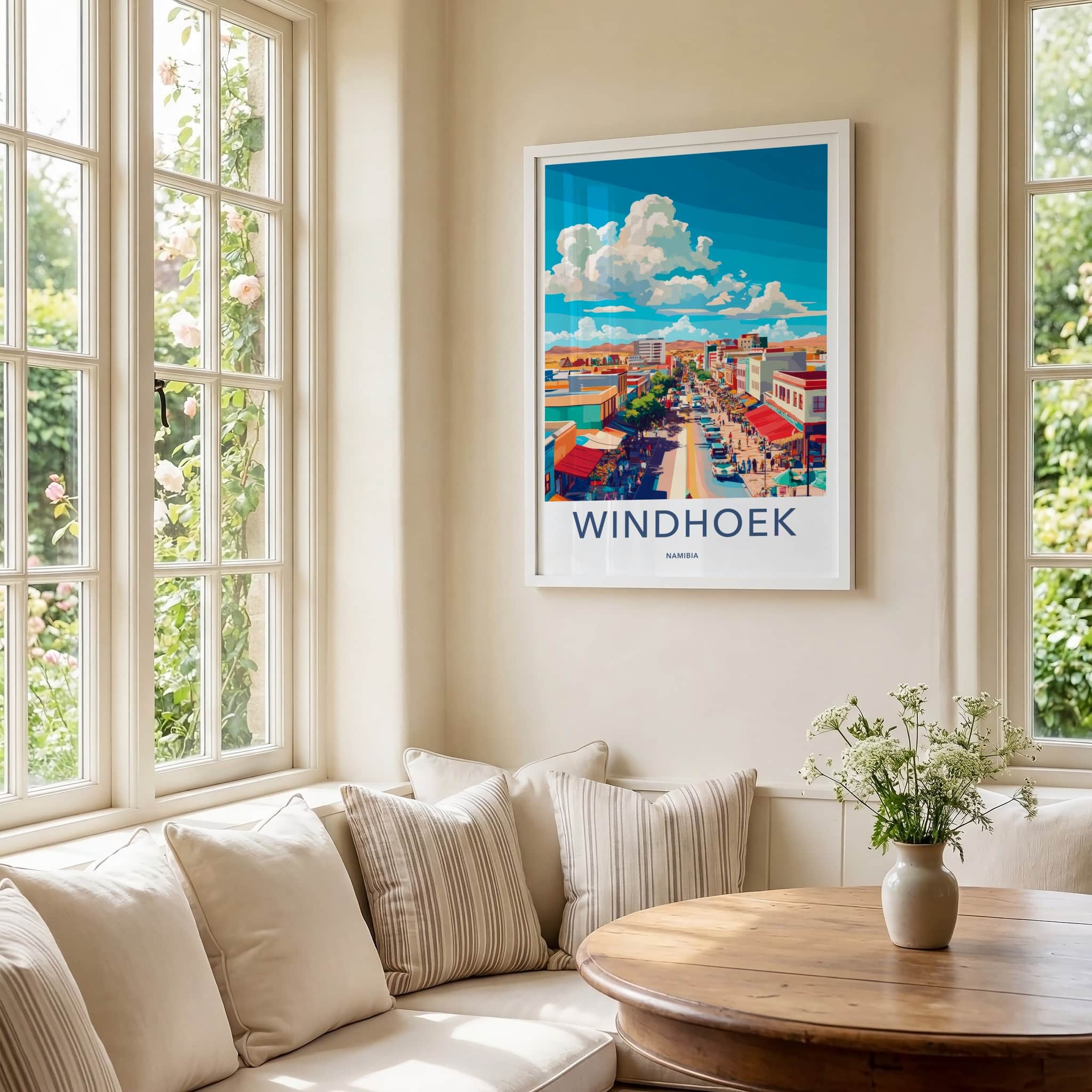 Windhoek Poster - Namibia Travel Art - Busy Downtown Street Wall Decor