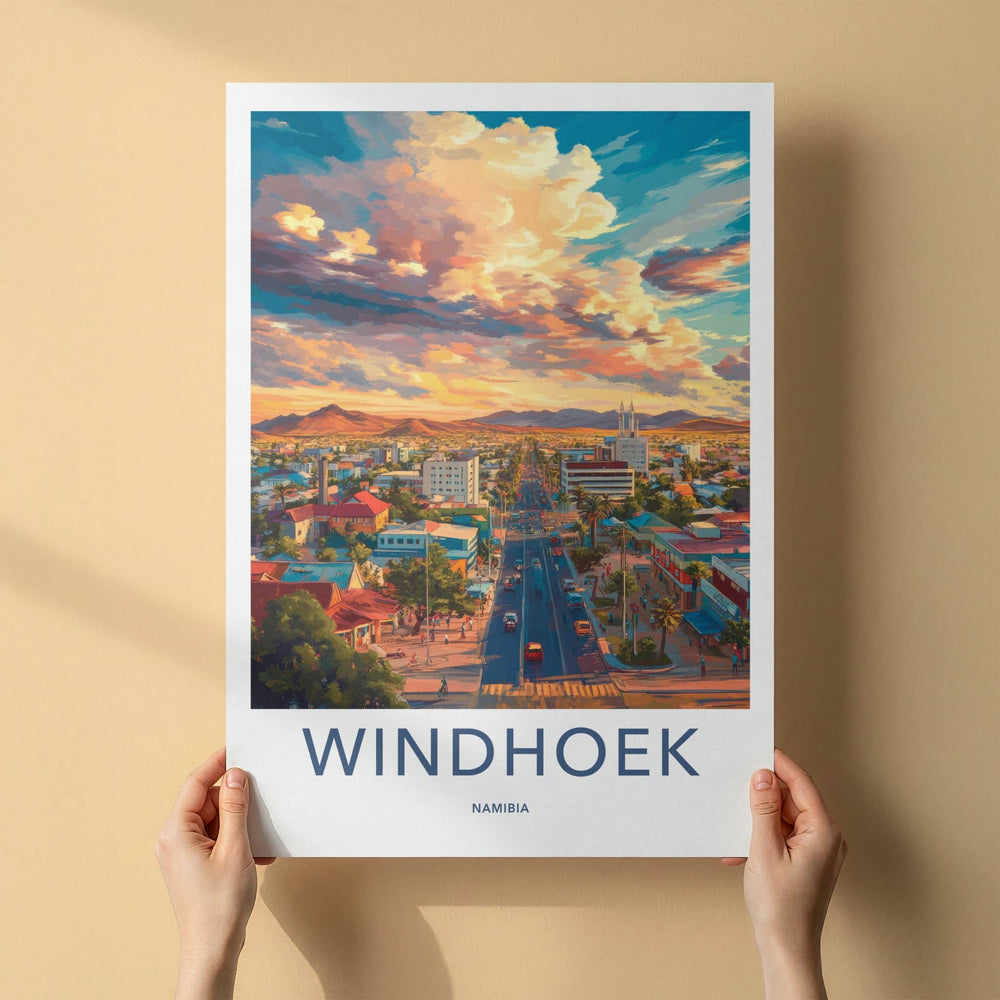 Windhoek Poster - Namibia Travel Art - Vibrant city sunset Home Decor