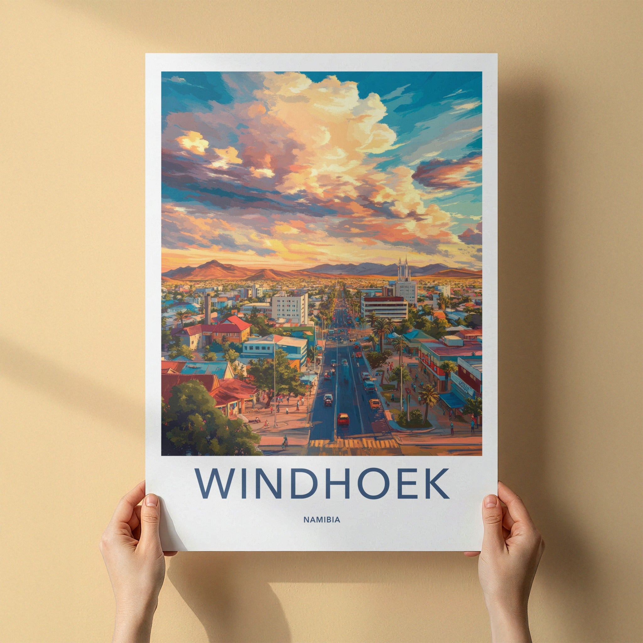 Windhoek Poster - Namibia Travel Art - Vibrant city sunset Home Decor
