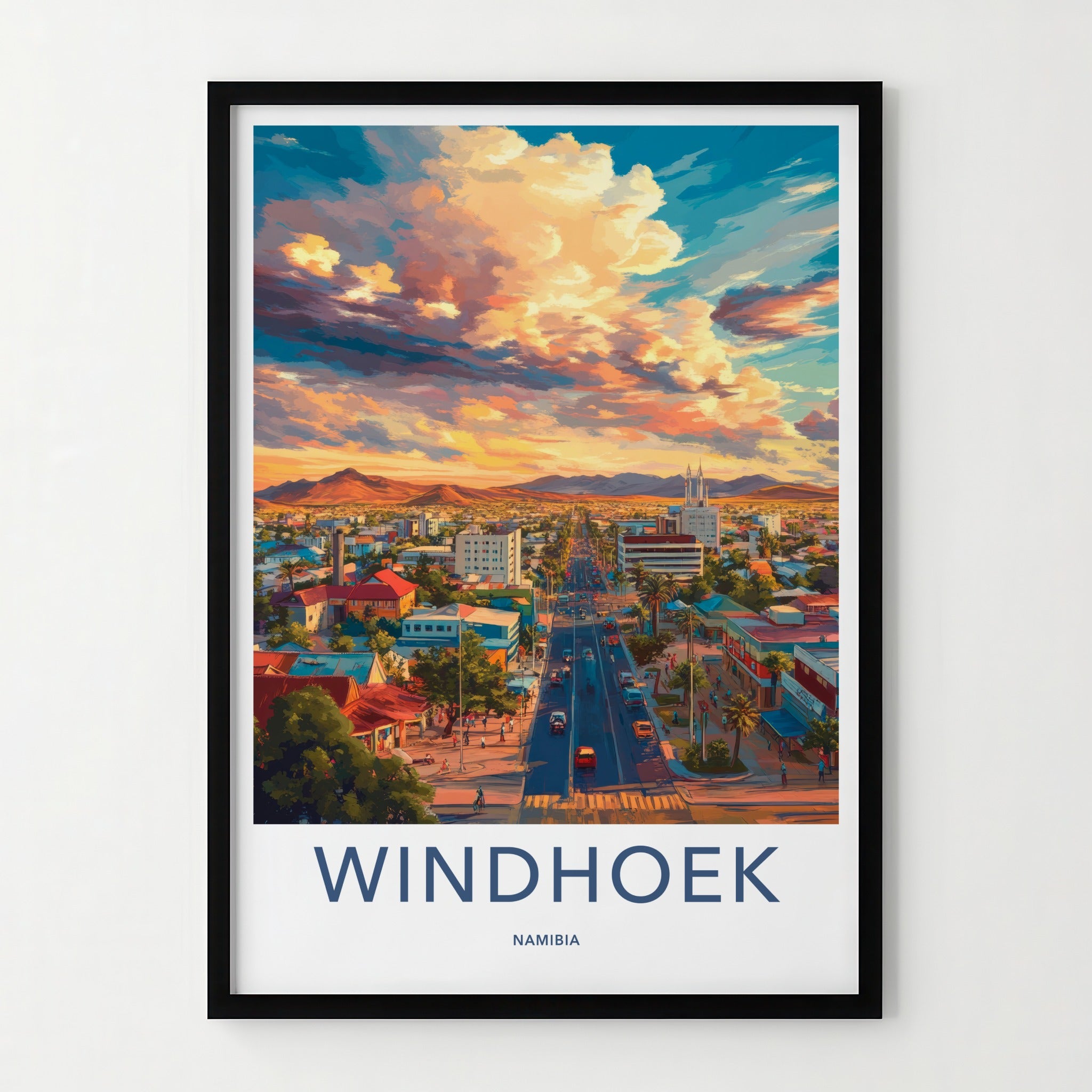 Windhoek Poster - Namibia Travel Art - Vibrant city sunset Home Decor