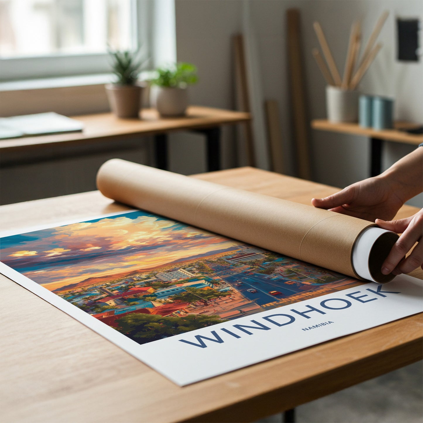 Windhoek Poster - Namibia Travel Art - Vibrant city sunset Home Decor