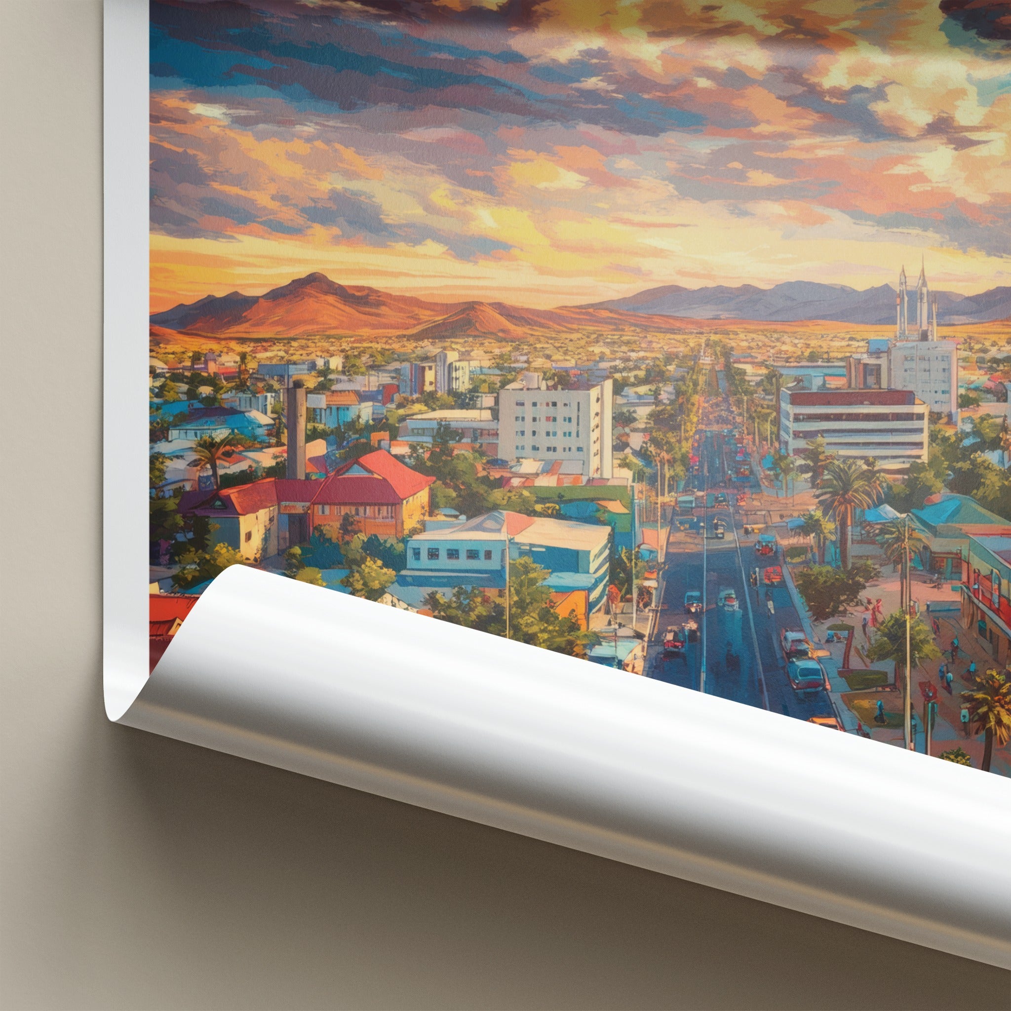 Windhoek Poster - Namibia Travel Art - Vibrant city sunset Home Decor