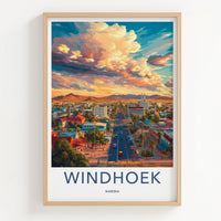 Windhoek Poster - Namibia Travel Art - Vibrant city sunset Home Decor