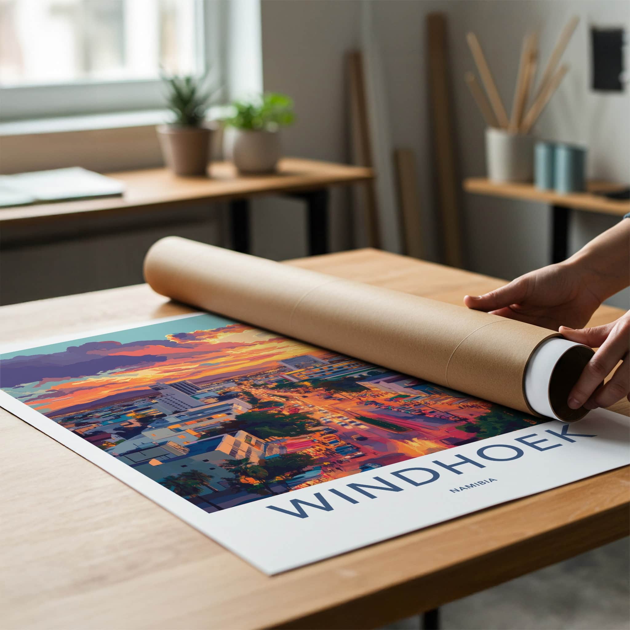 Windhoek Poster - Namibia Travel Art - Vibrant City Sunset Home Decor