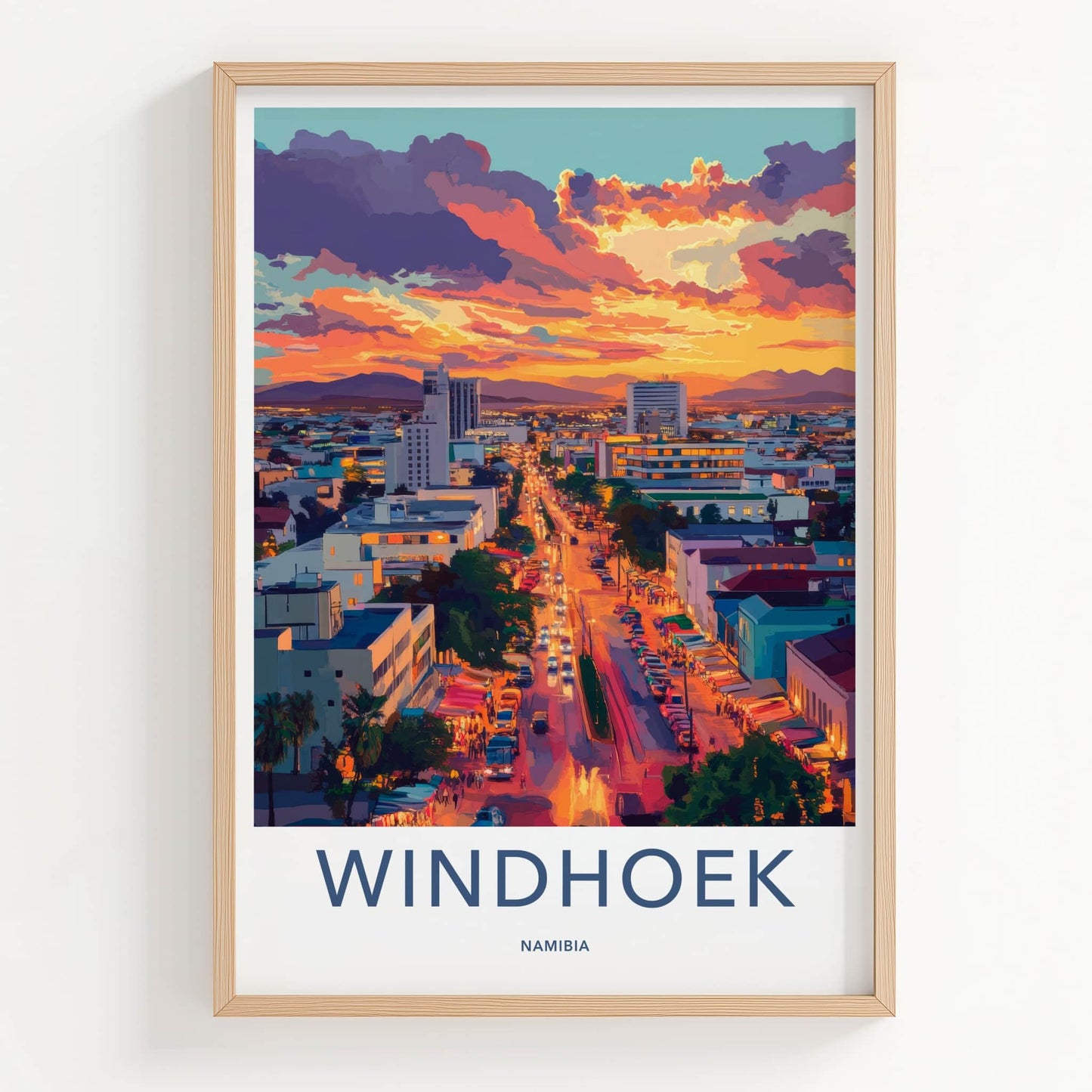 Windhoek Poster - Namibia Travel Art - Vibrant City Sunset Home Decor