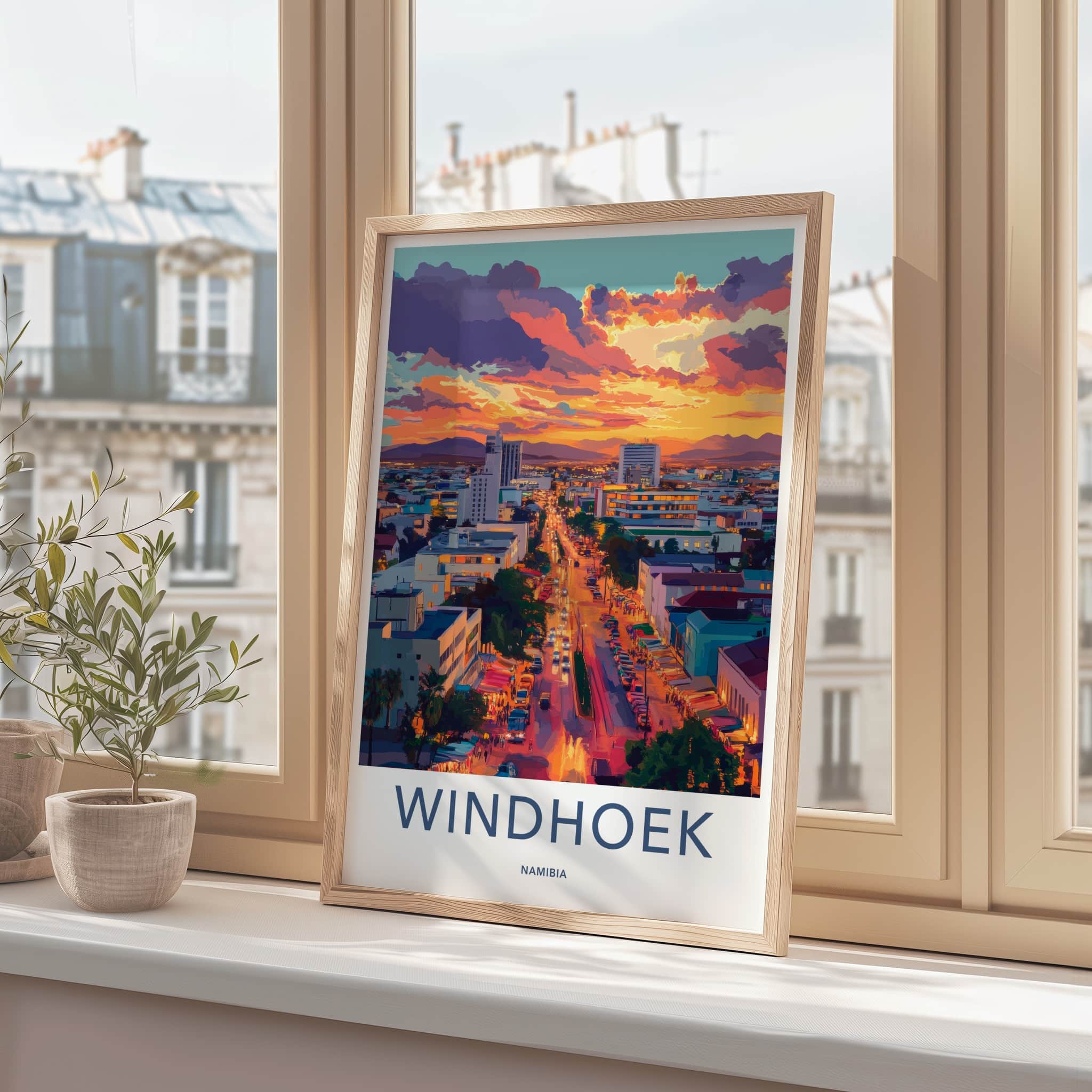 Windhoek Poster - Namibia Travel Art - Vibrant City Sunset Home Decor