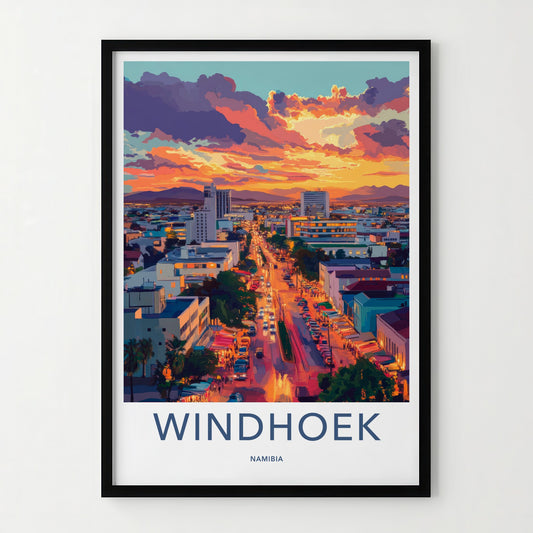 Windhoek Poster - Namibia Travel Art - Vibrant City Sunset Home Decor