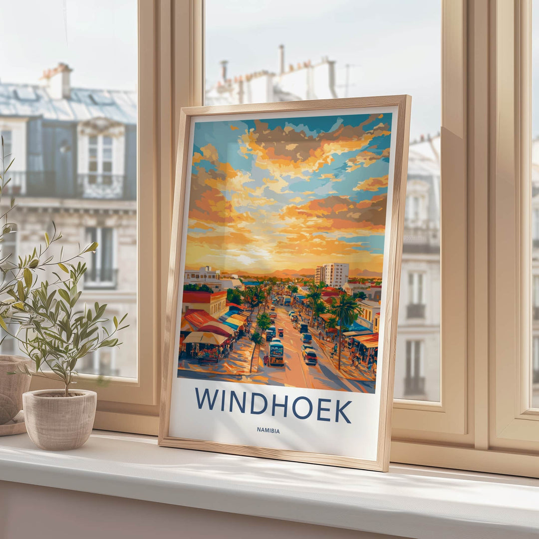 Windhoek Poster - Namibia Travel Art - Vibrant Street Sunset Home Decor