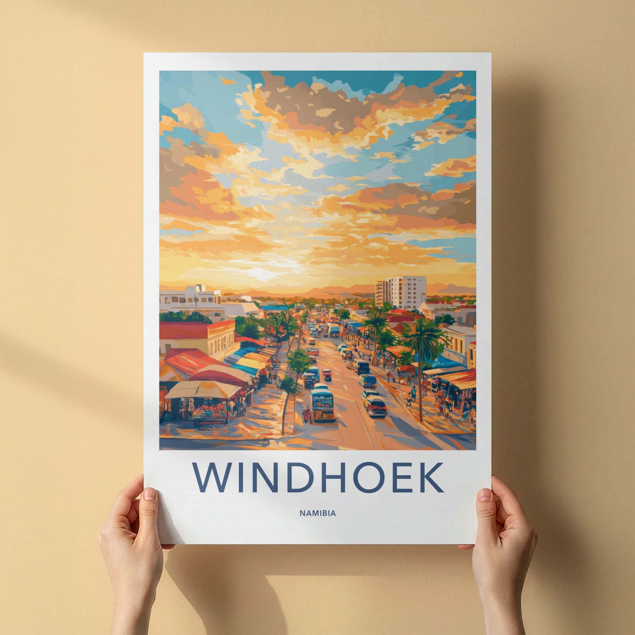 Windhoek Poster - Namibia Travel Art - Vibrant Street Sunset Home Decor