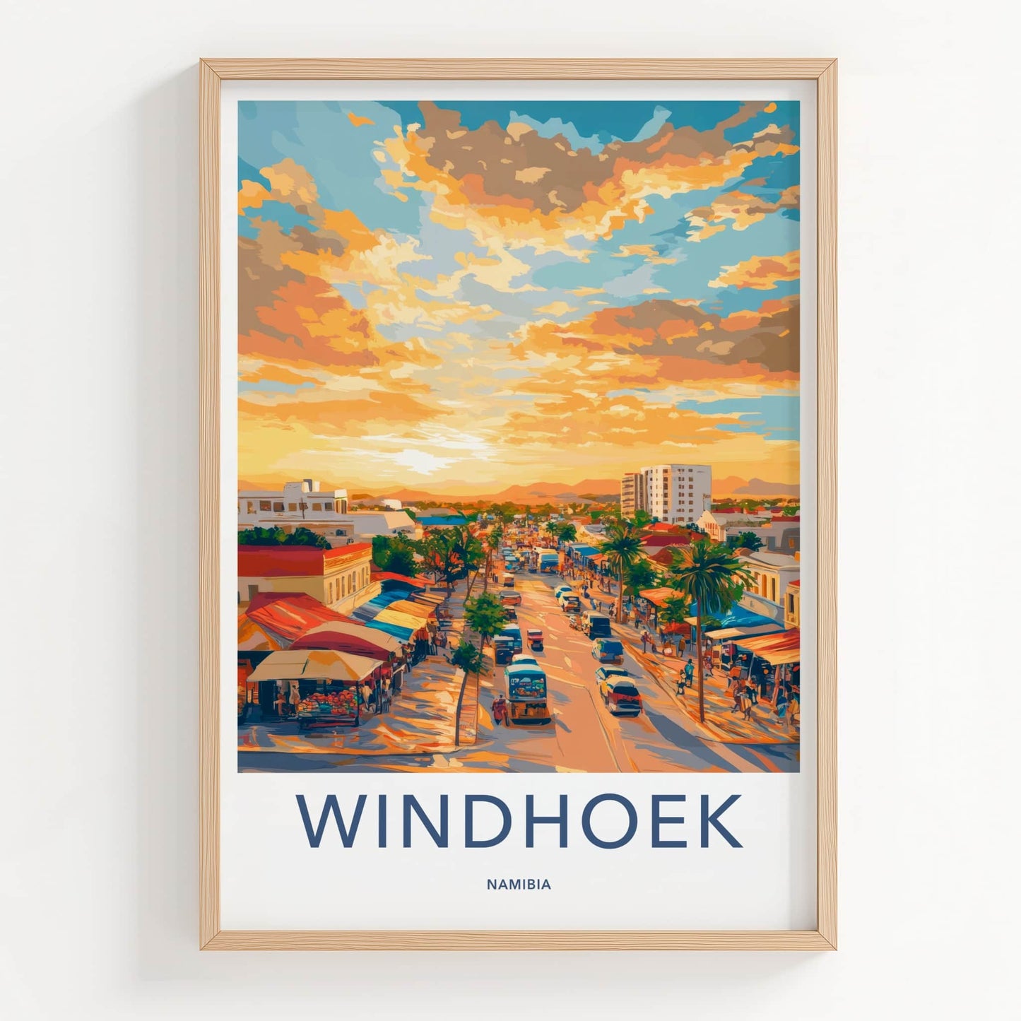 Windhoek Poster - Namibia Travel Art - Vibrant Street Sunset Home Decor