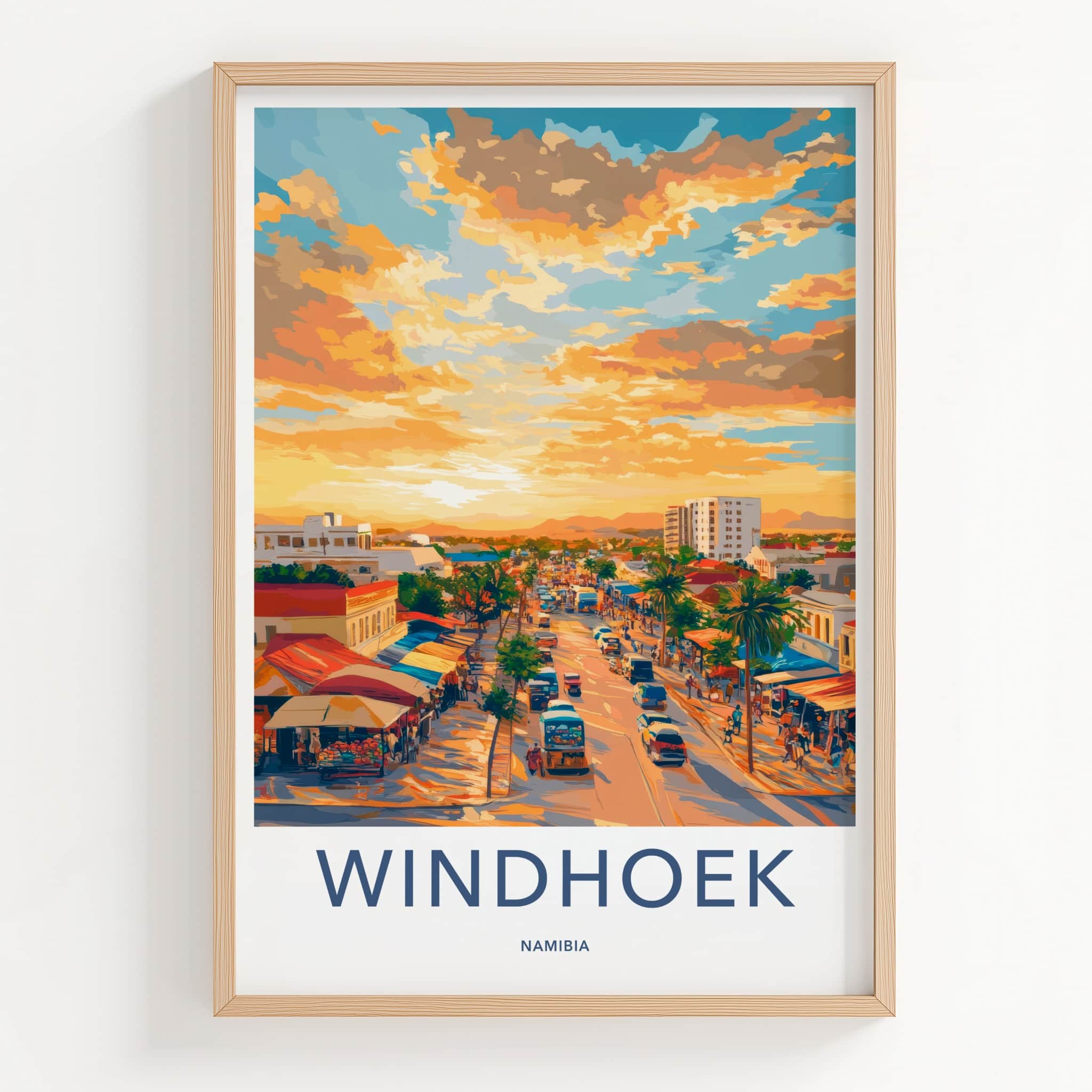 Windhoek Poster - Namibia Travel Art - Vibrant Street Sunset Home Decor