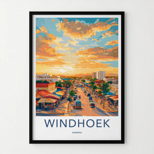 Windhoek Poster - Namibia Travel Art - Vibrant Street Sunset Home Decor