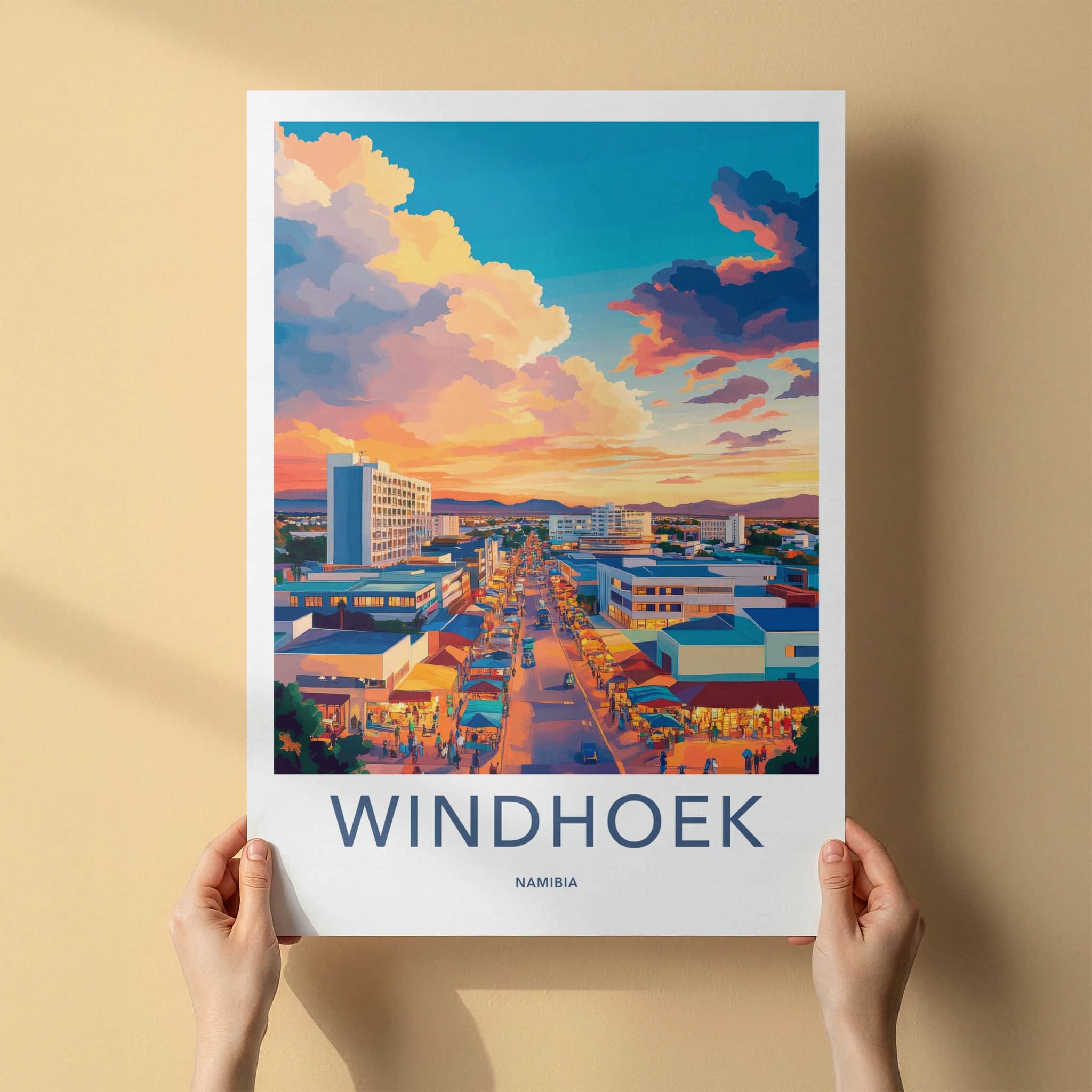 Windhoek Poster - Namibia Wall Art - Vibrant City Sunset Home Decor
