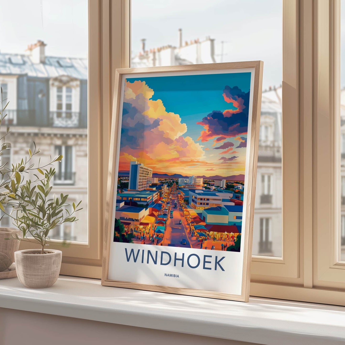 Windhoek Poster - Namibia Wall Art - Vibrant City Sunset Home Decor