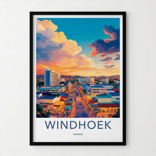 Windhoek Poster - Namibia Wall Art - Vibrant City Sunset Home Decor