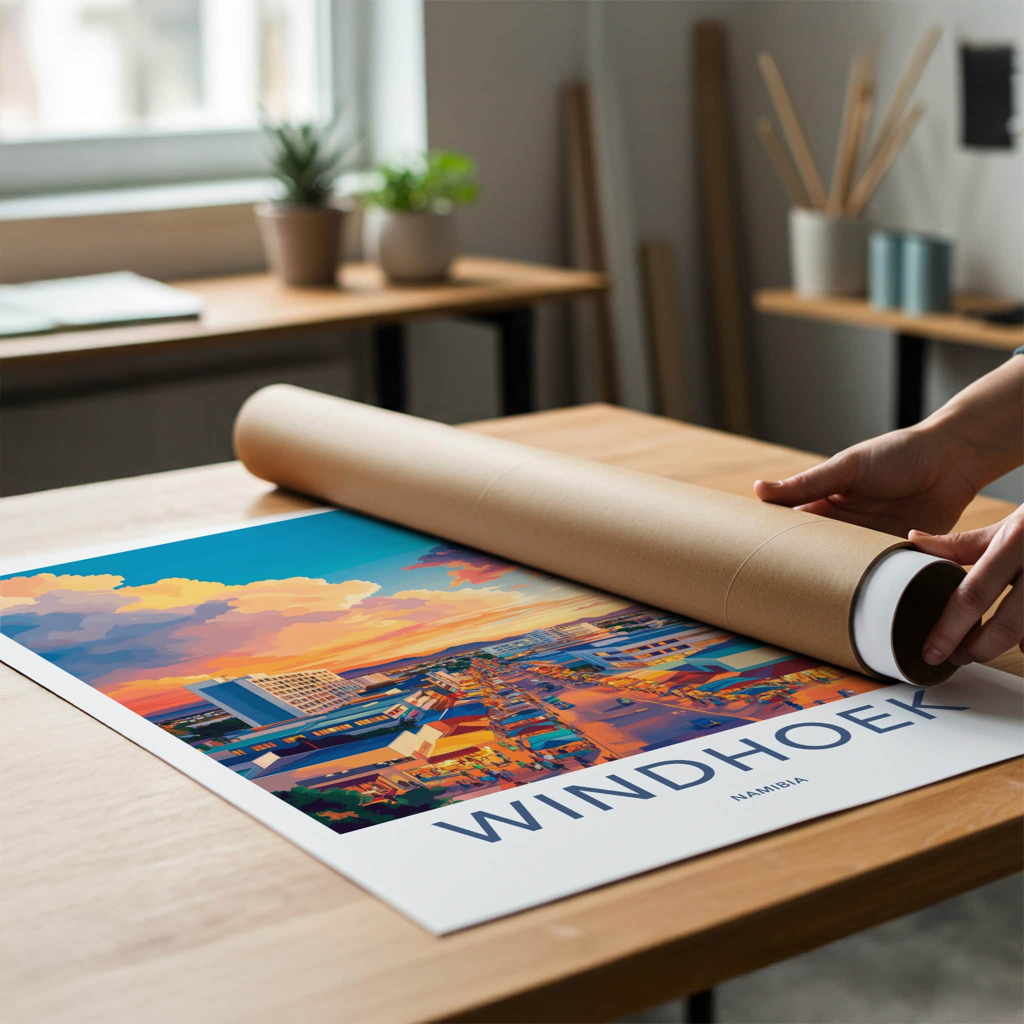 Windhoek Poster - Namibia Wall Art - Vibrant City Sunset Home Decor