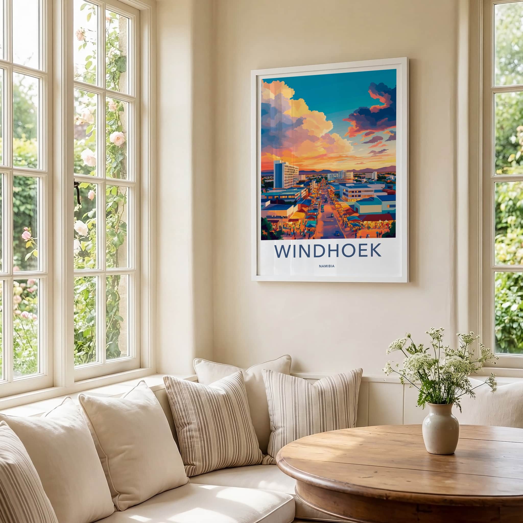 Windhoek Poster - Namibia Wall Art - Vibrant City Sunset Home Decor