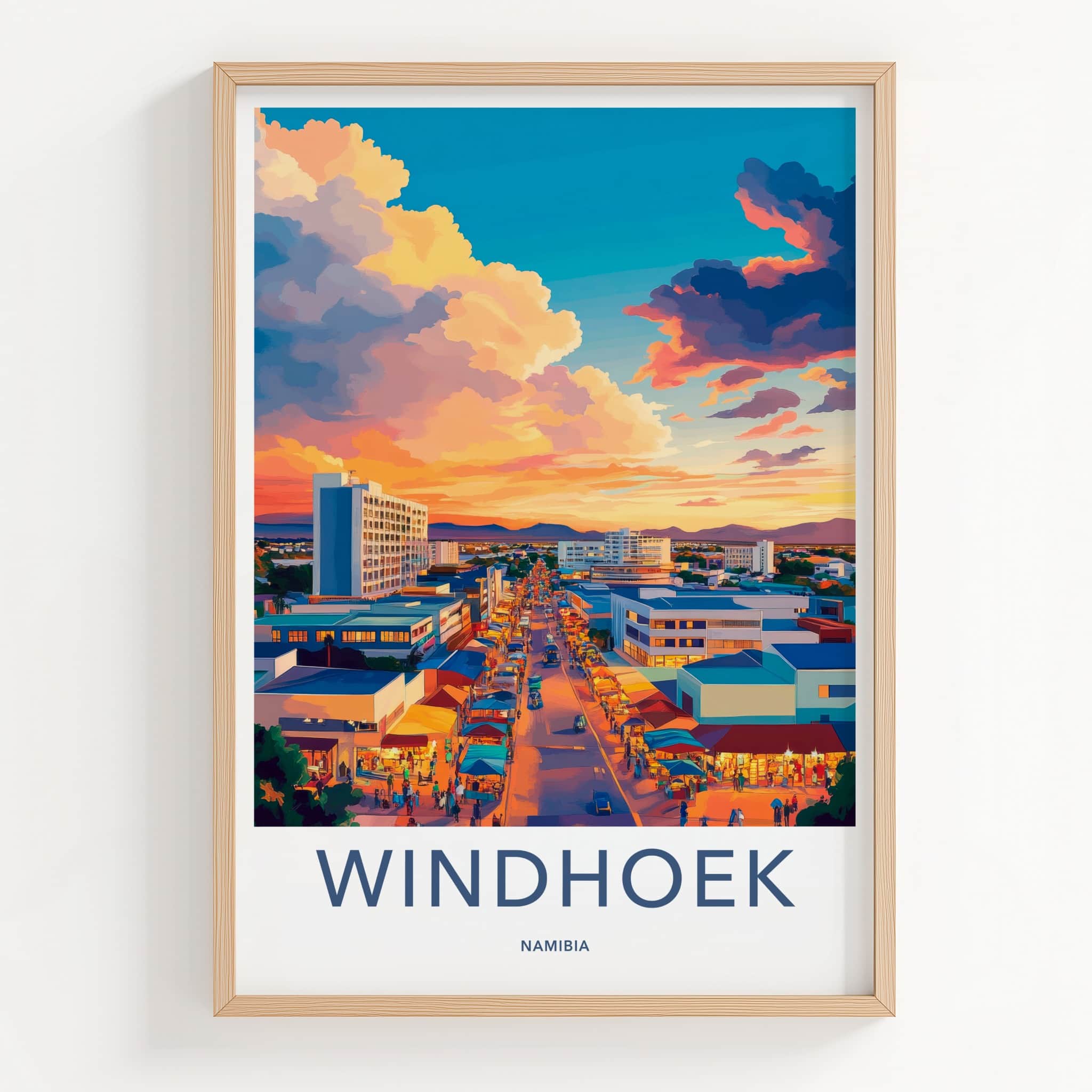 Windhoek Poster - Namibia Wall Art - Vibrant City Sunset Home Decor