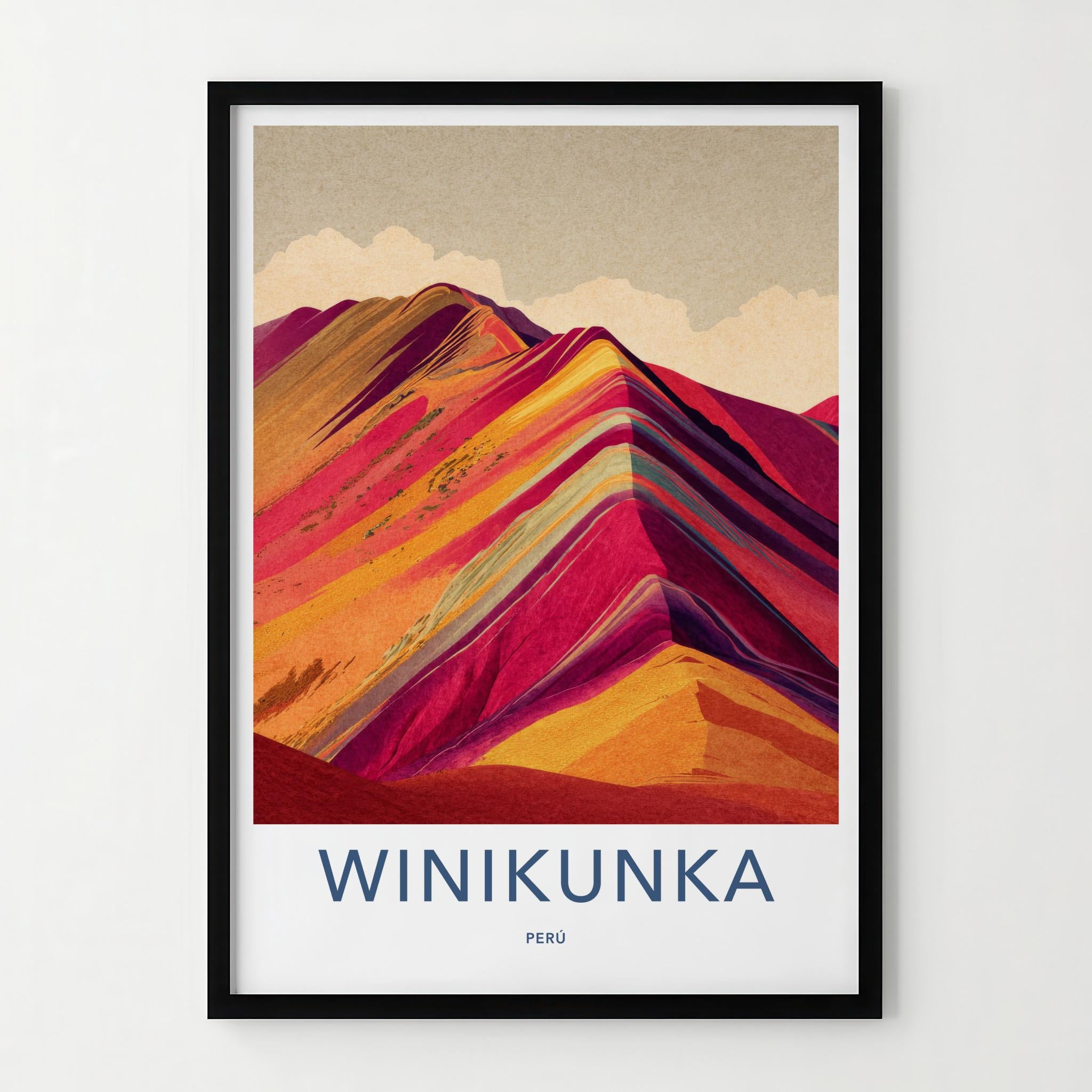 Winikunka Poster - Peru Travel Art - Colorful Striped Mountains Home Decor