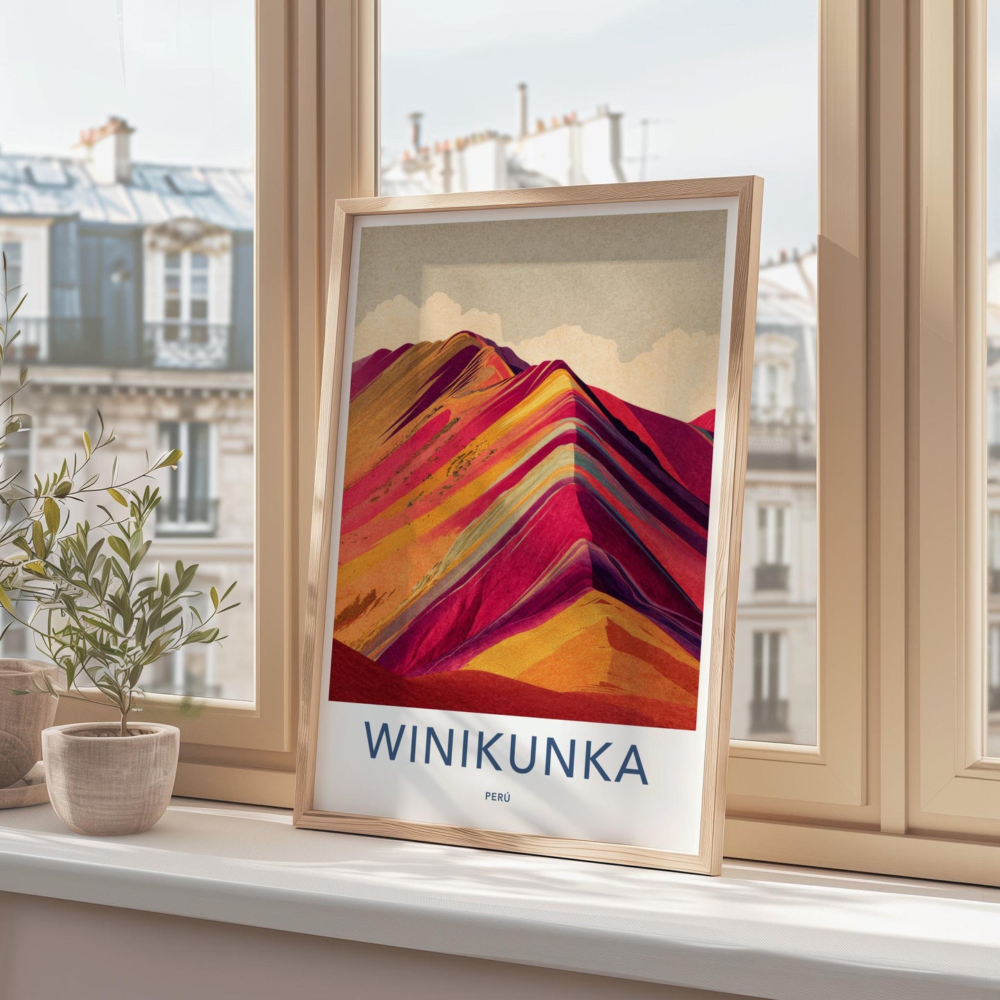 Winikunka Poster - Peru Travel Art - Colorful Striped Mountains Home Decor