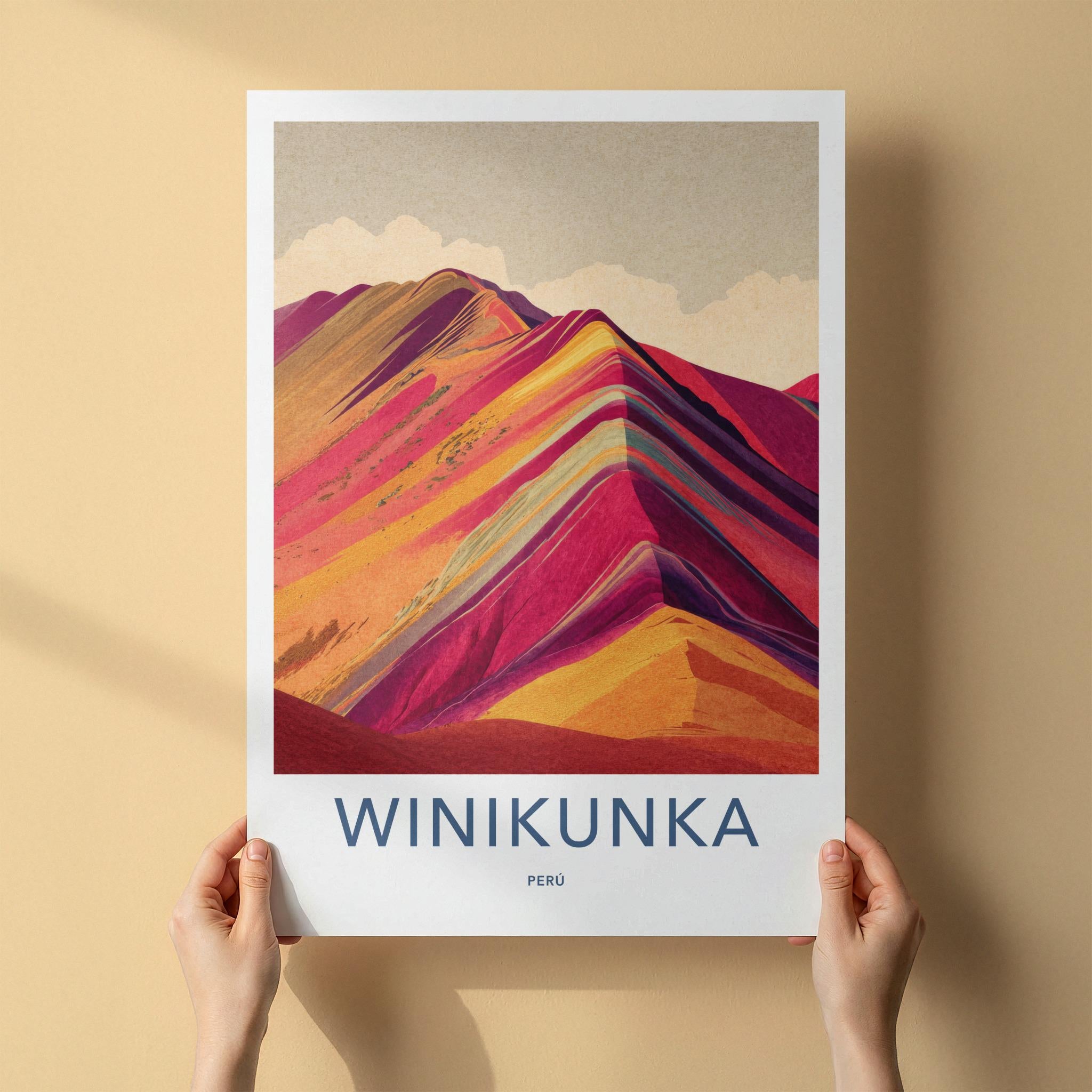 Winikunka Poster - Peru Travel Art - Colorful Striped Mountains Home Decor