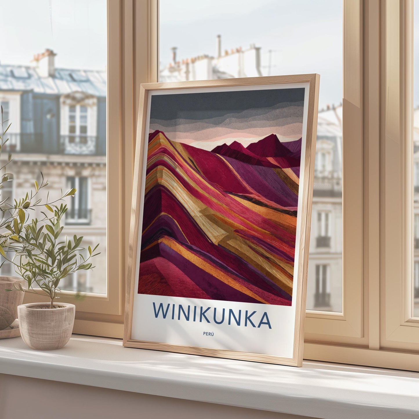 Winikunka Poster - Peru Travel Art - Vibrant Layered Mountains Home Decor