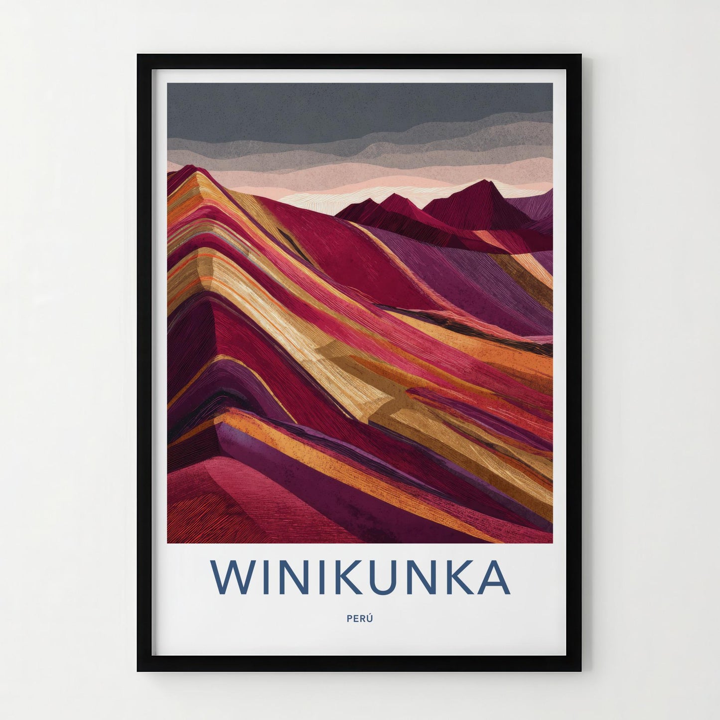 Winikunka Poster - Peru Travel Art - Vibrant Layered Mountains Home Decor