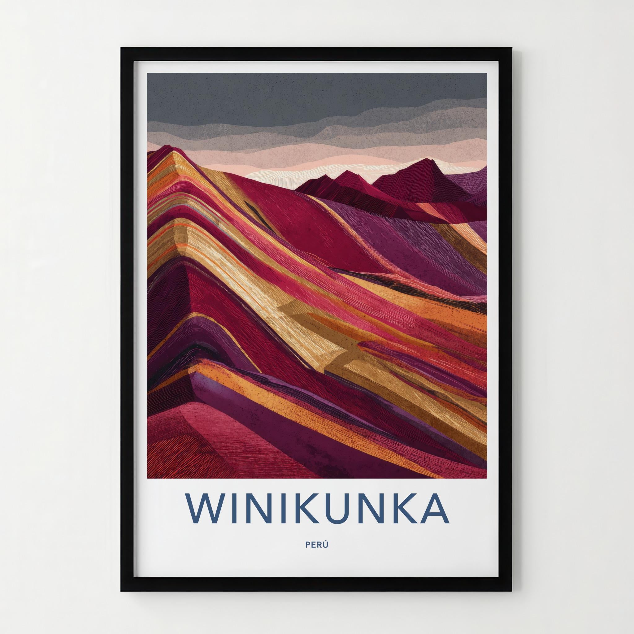 Winikunka Poster - Peru Travel Art - Vibrant Layered Mountains Home Decor