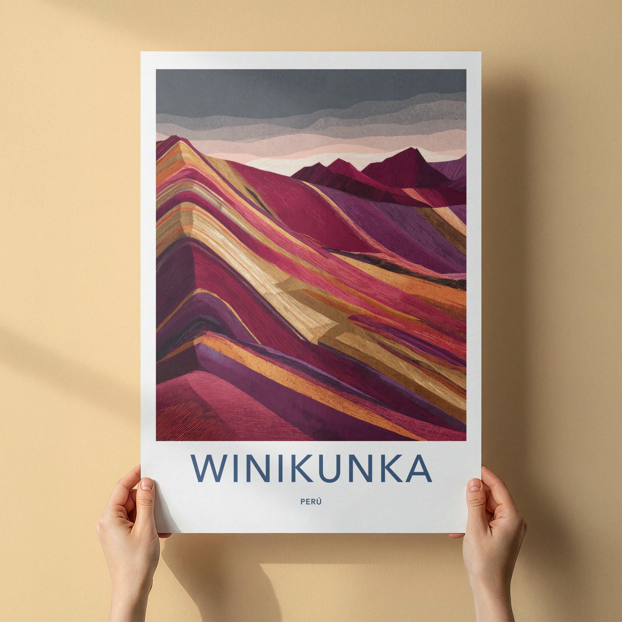 Winikunka Poster - Peru Travel Art - Vibrant Layered Mountains Home Decor
