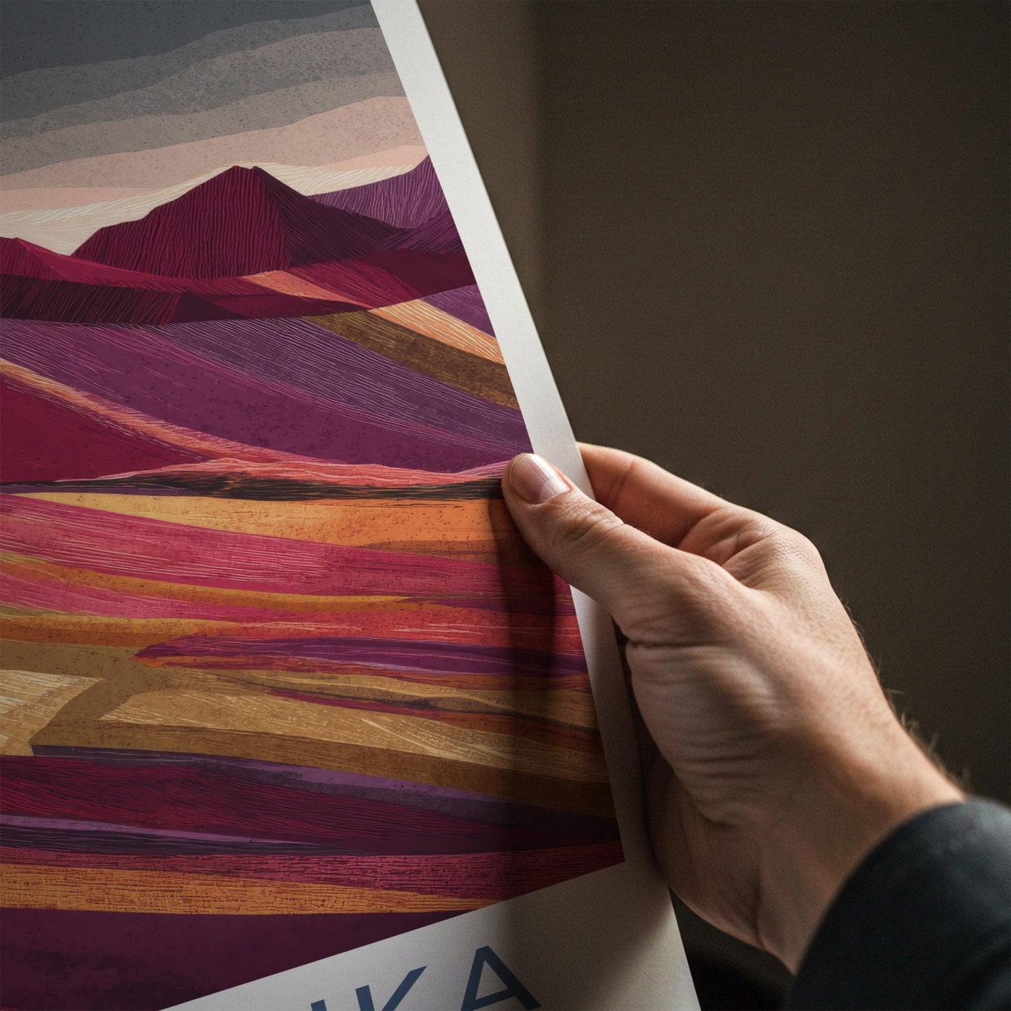 Winikunka Poster - Peru Travel Art - Vibrant Layered Mountains Home Decor