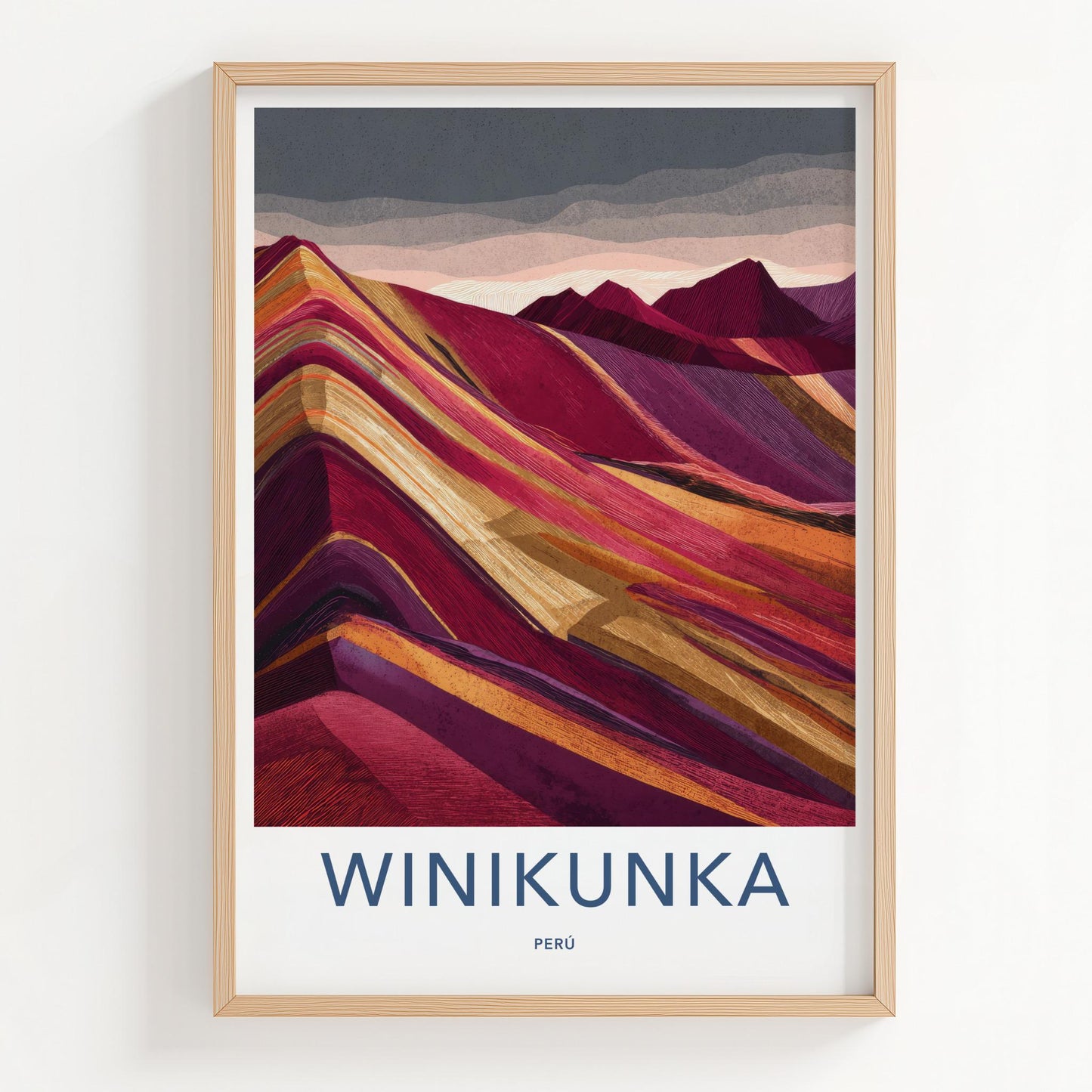 Winikunka Poster - Peru Travel Art - Vibrant Layered Mountains Home Decor